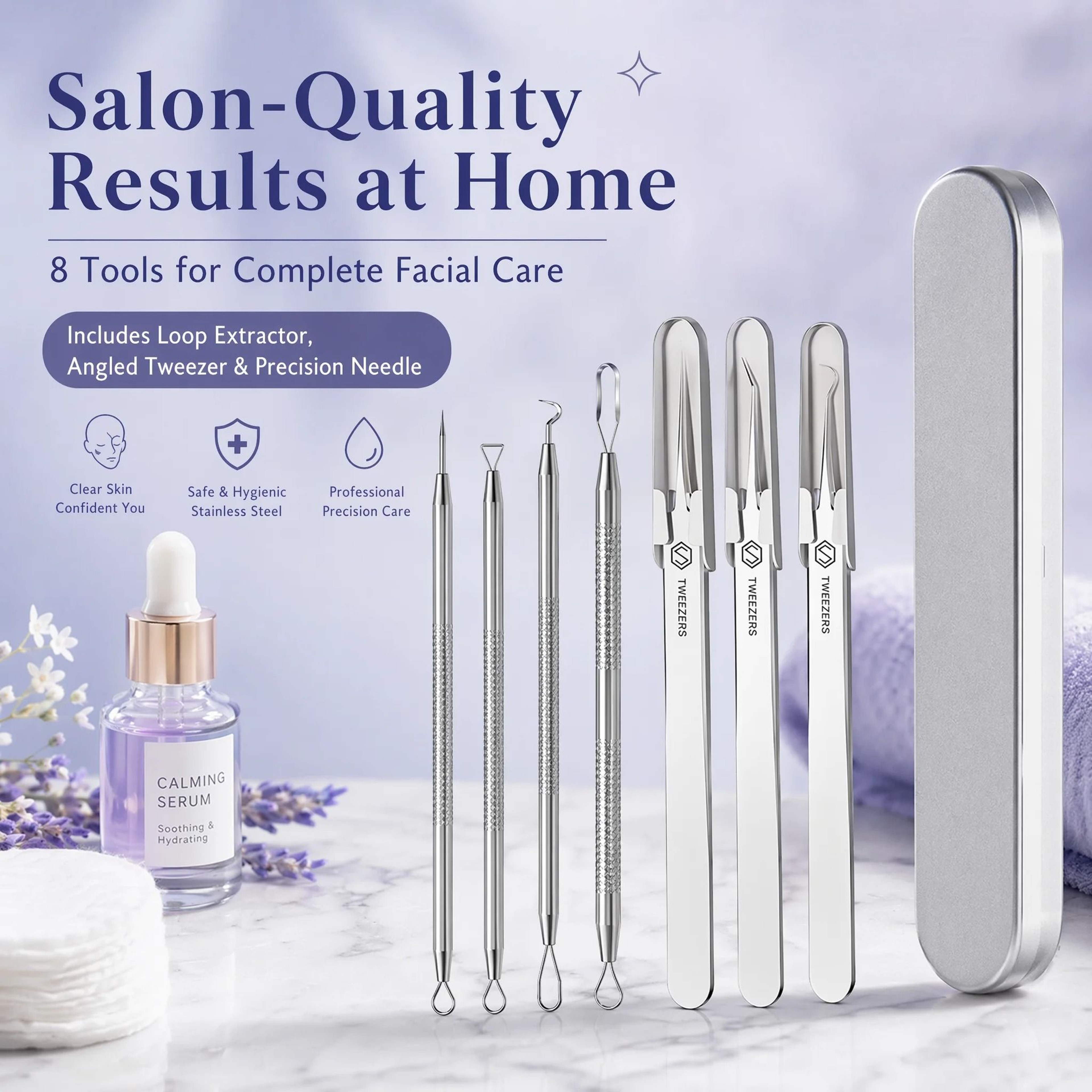 8 Piece Stainless Steel Blackhead Extractor Set 6