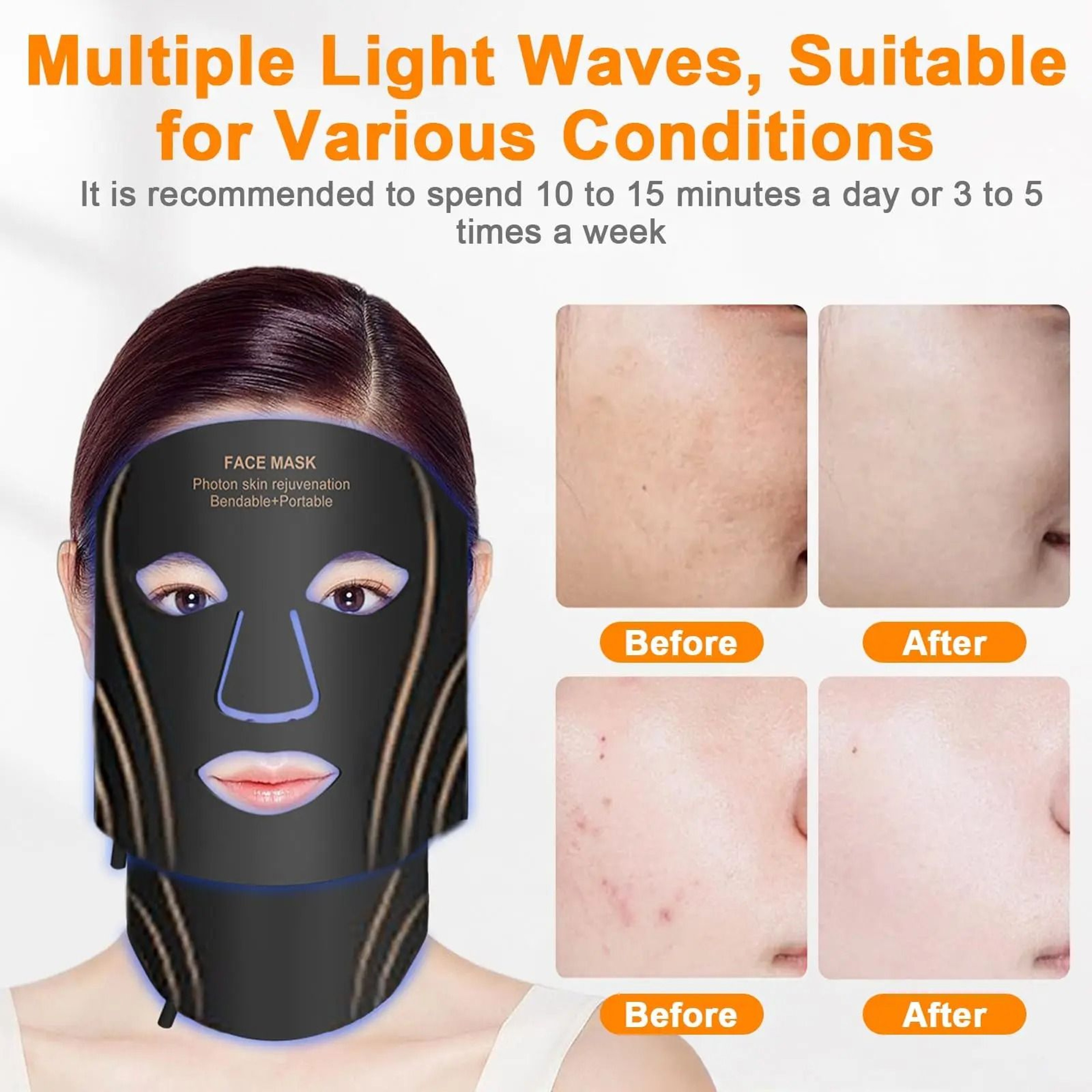 7 Color LED Face Mask USB Rechargeable Red Light Therapy Mask 9