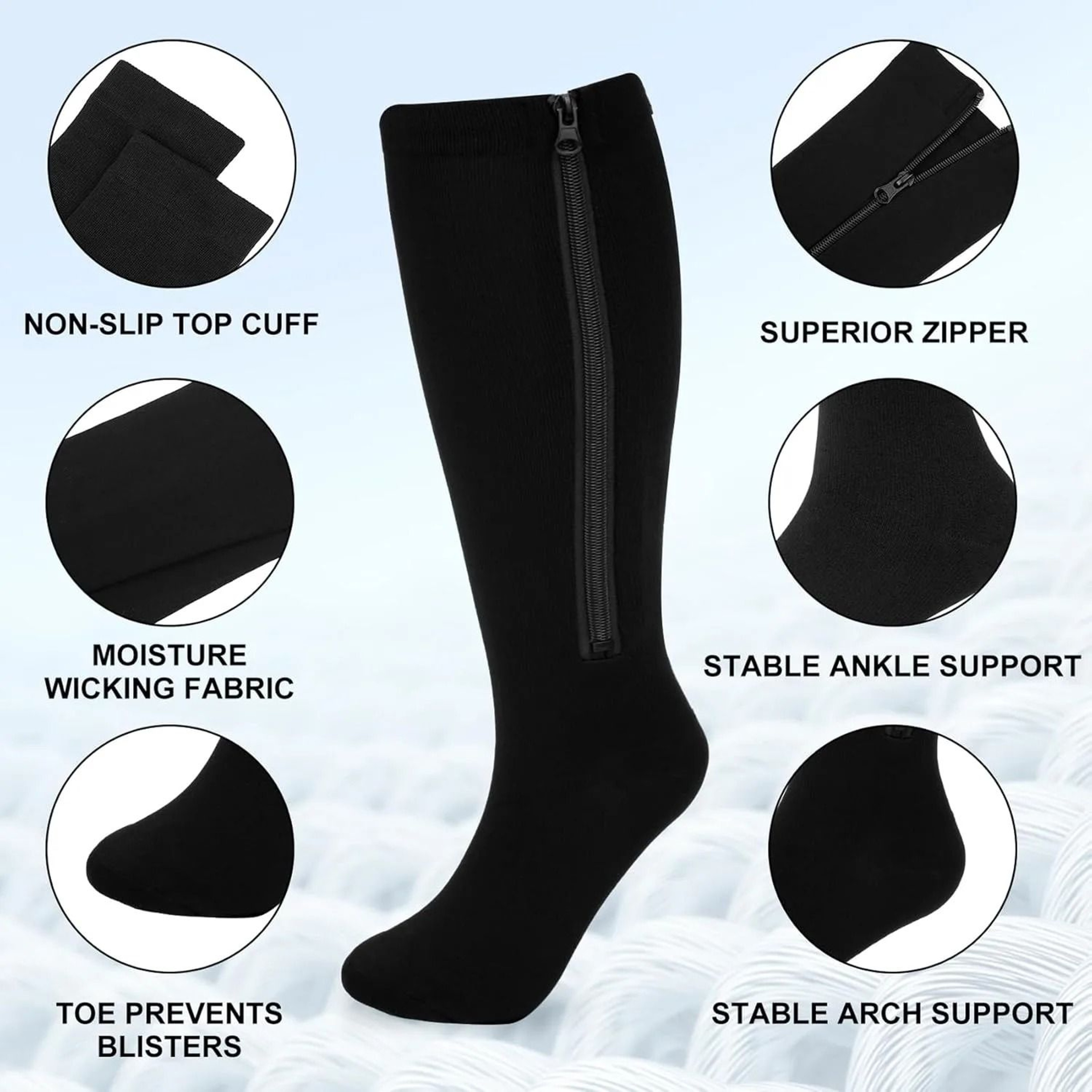 Open Toe Zipper Compression Socks For Travel And Sports 7