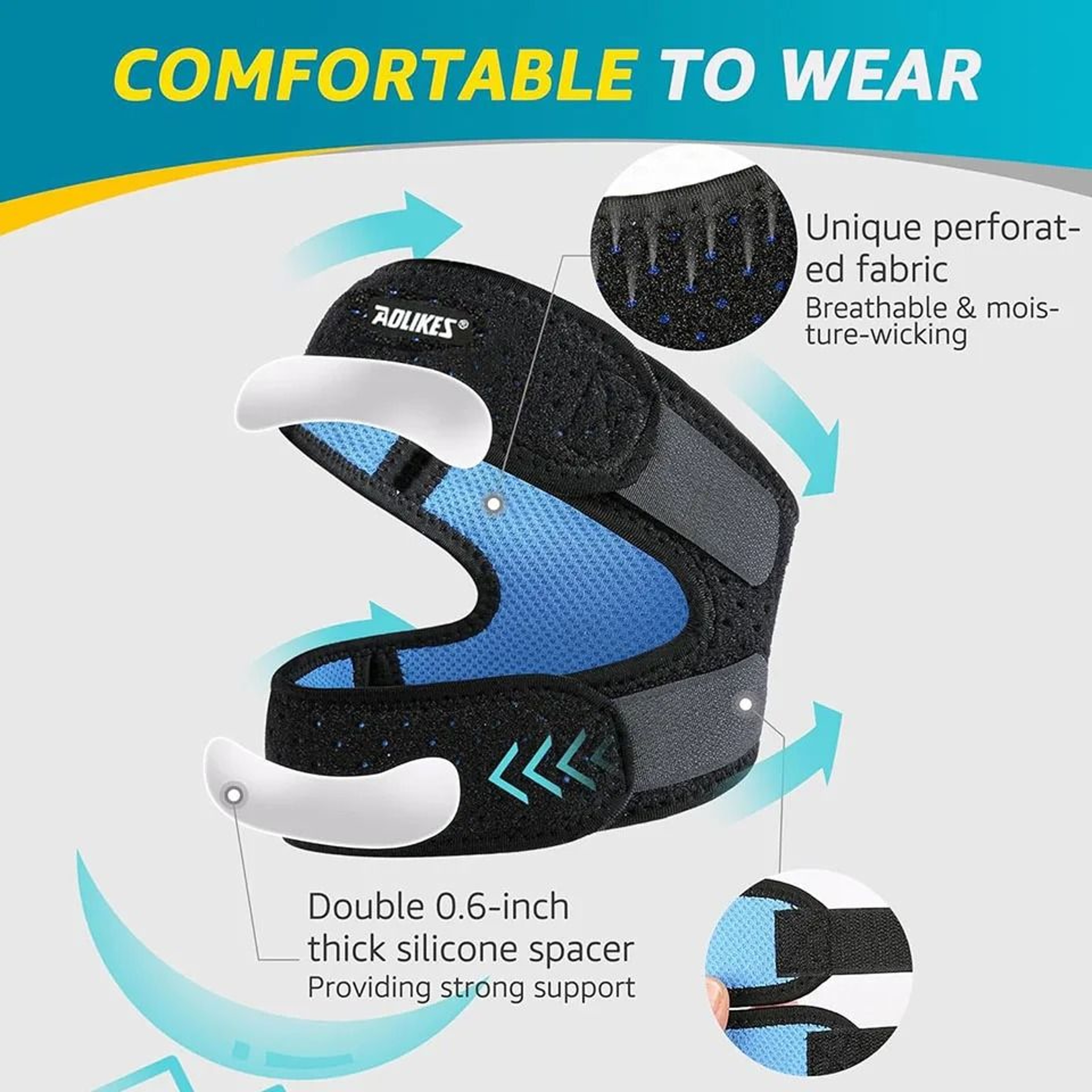 AOLIKES Adjustable Dual Patella Knee Strap For Running Tennis And Tendon Support 11