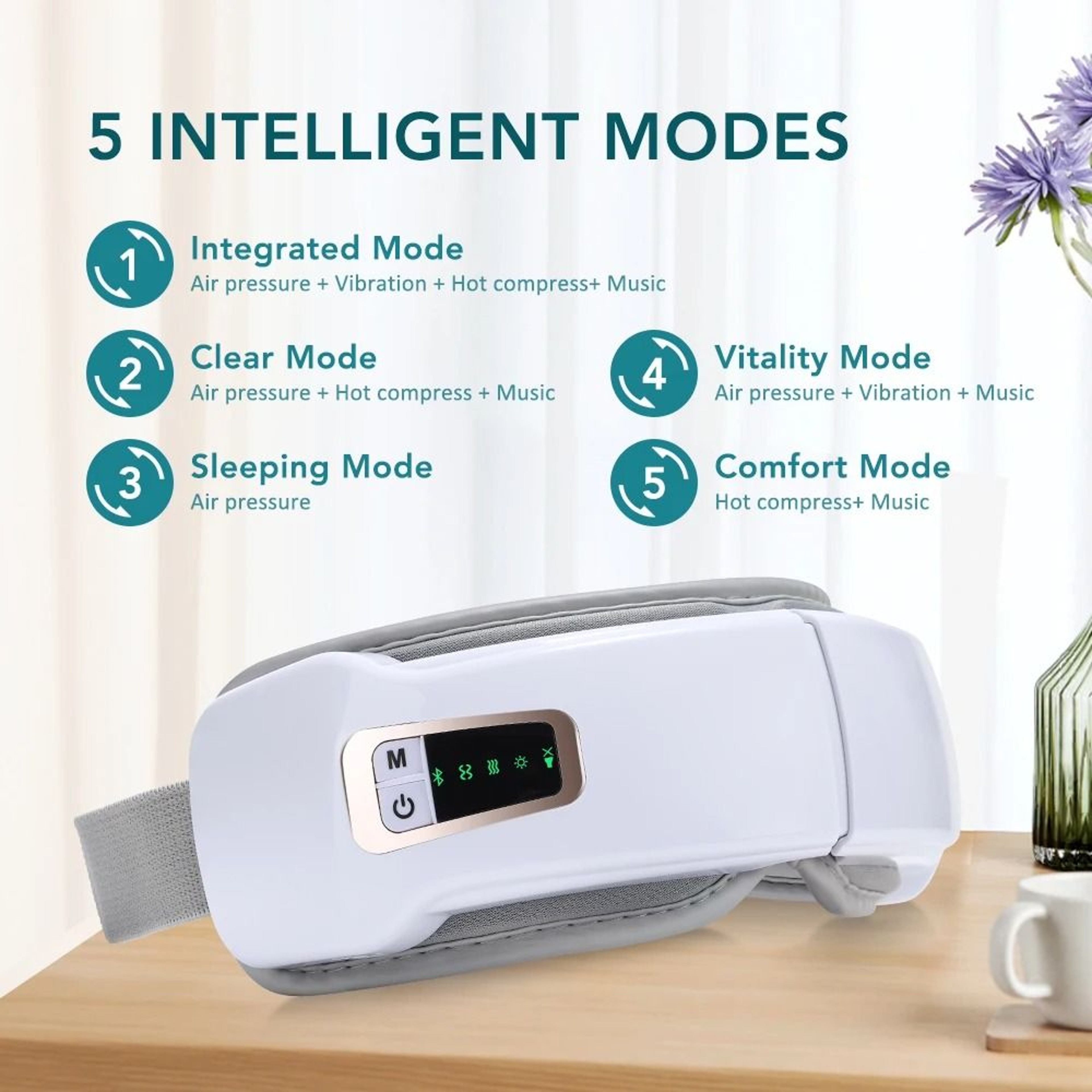 Smart Heated Eye Massager With Air Compression And Bluetooth Music 5