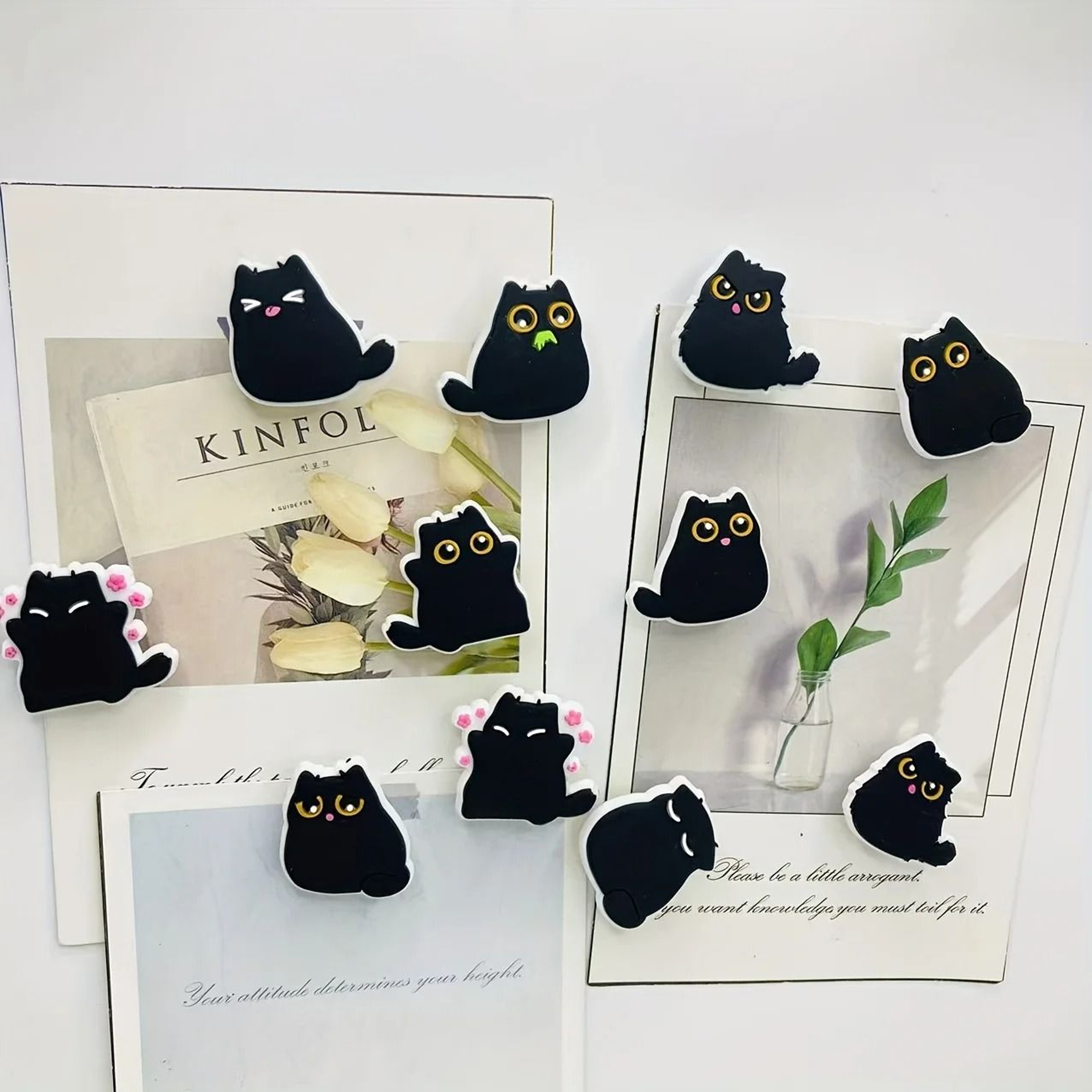 Chubby Black Cat Refrigerator Magnets 6 Piece Set 6