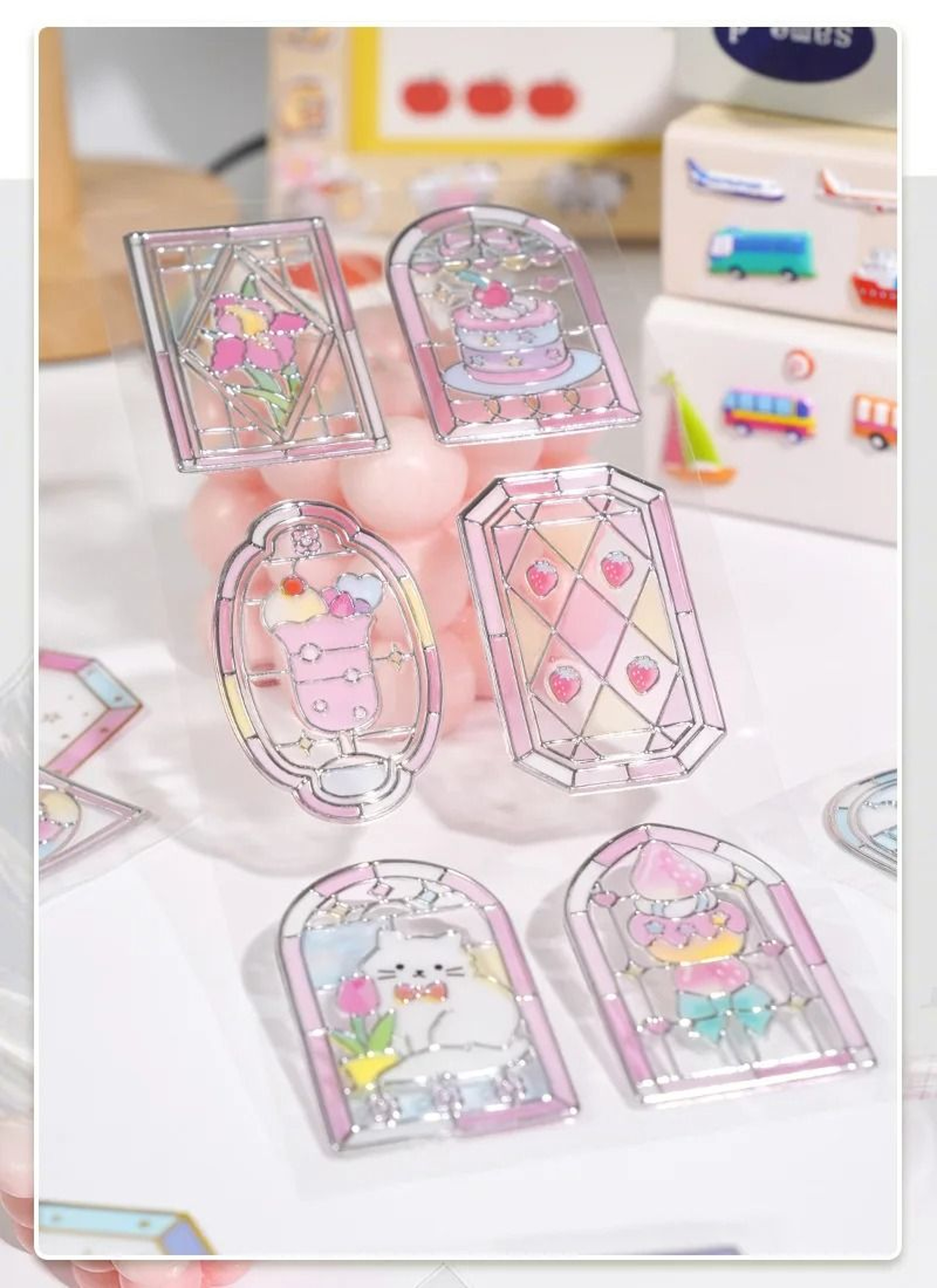 Kawaii Stained Glass Dessert 3D Sticker Sheet 4