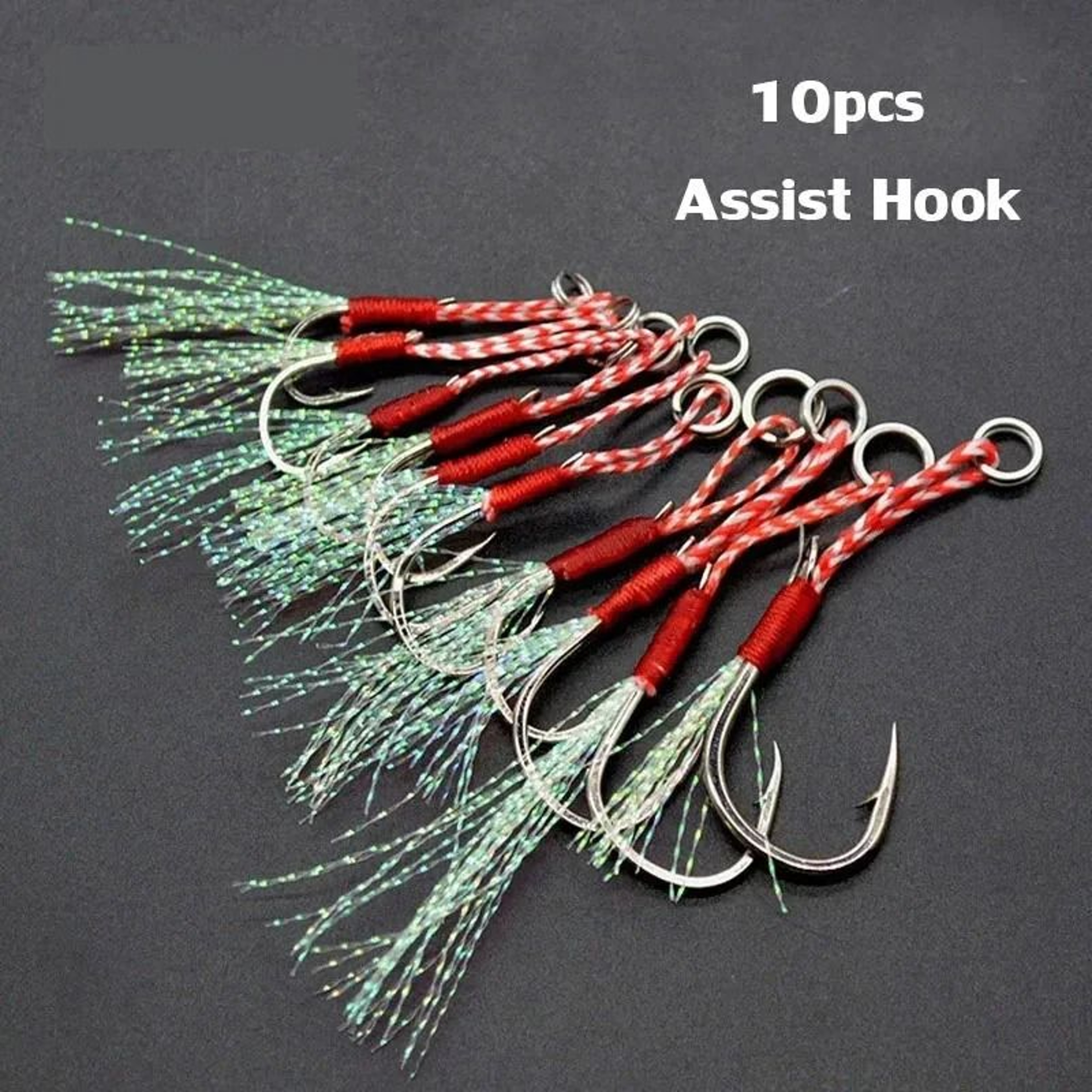 High Carbon Steel Slow Jigging Assist Hooks With Feather Thread 10 Piece Set 6