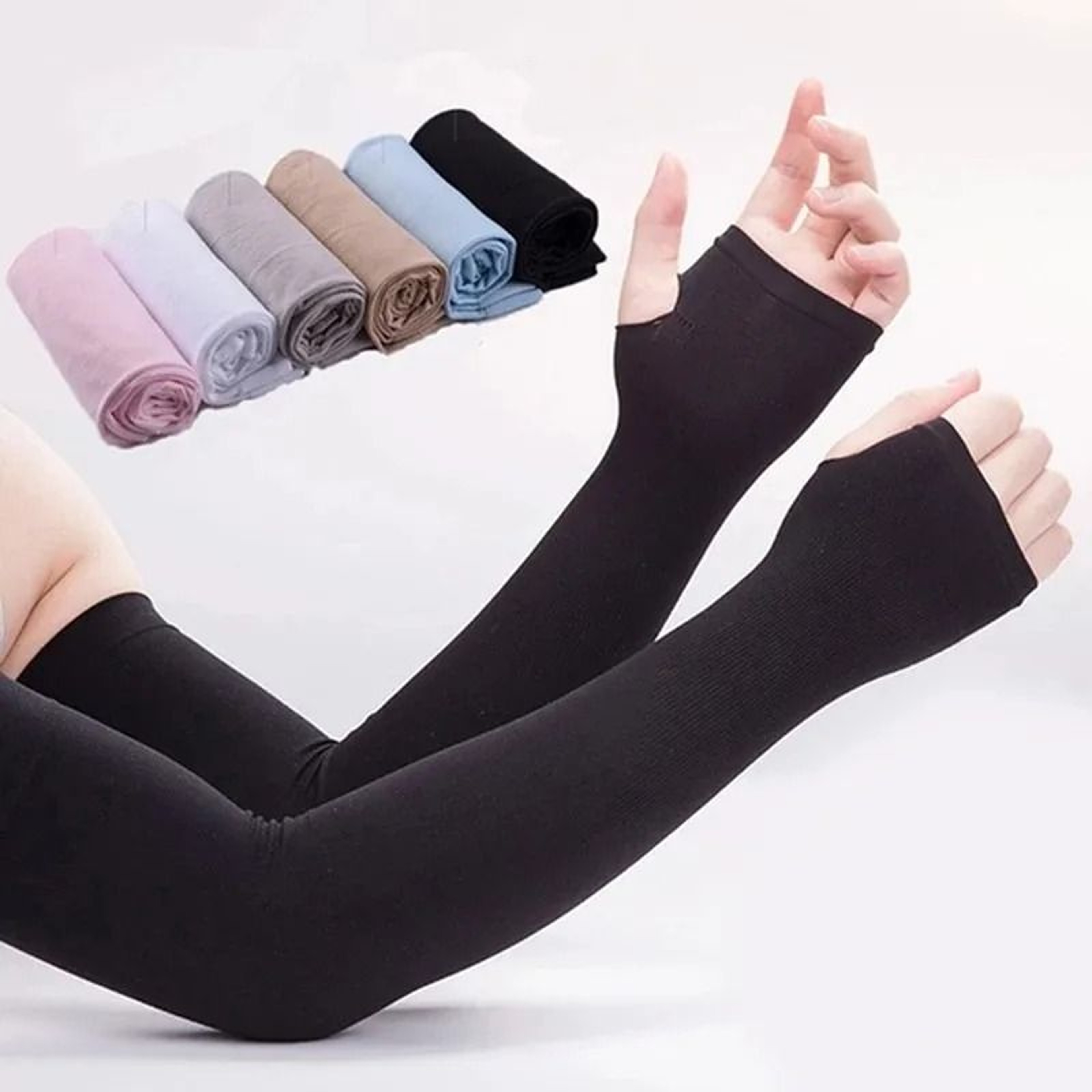 Cooling Ice Silk UV Protection Arm Sleeves With Hand Covers For Outdoor Activities 16