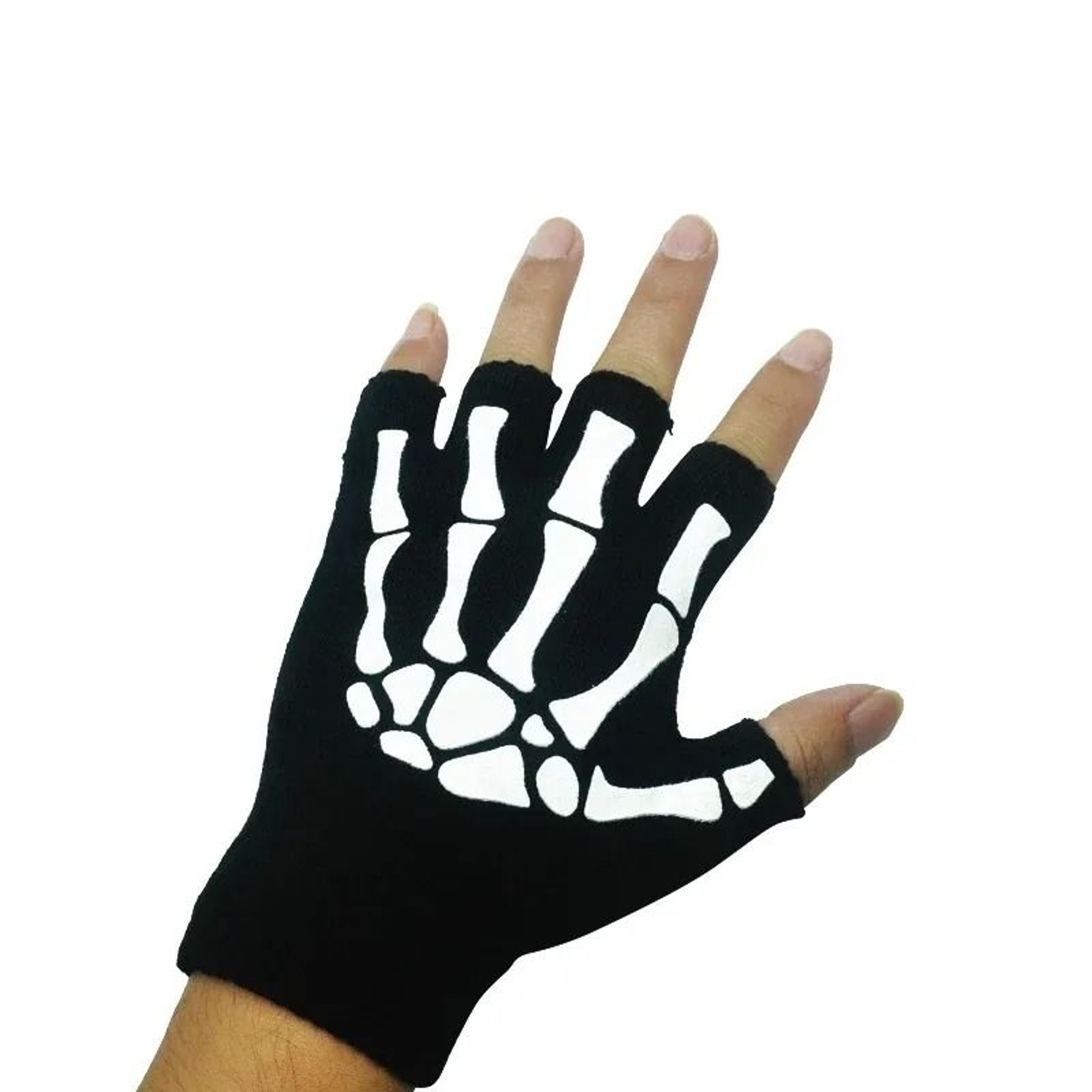 Glow In The Dark Skeleton Fingerless Gloves 8