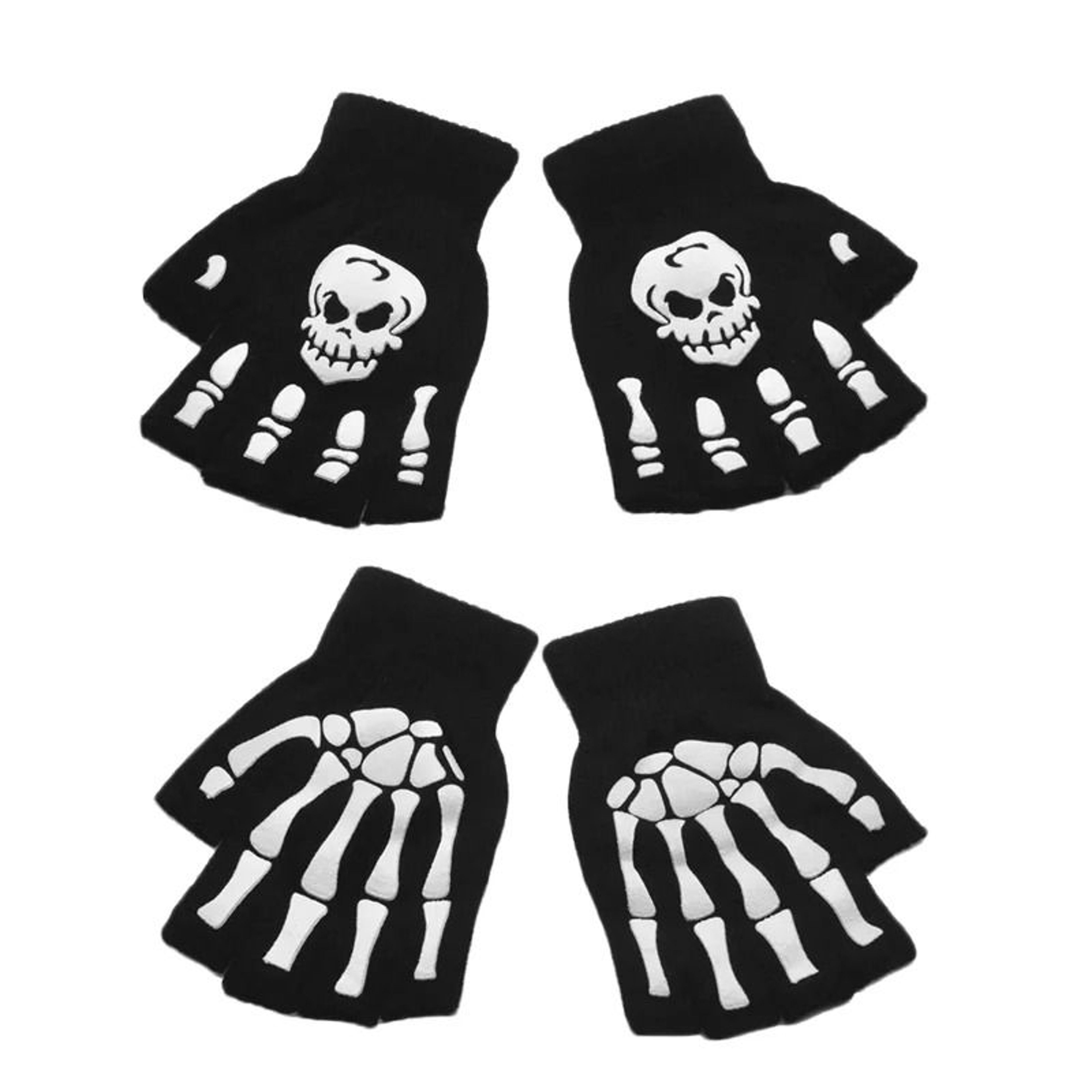 Glow In The Dark Skeleton Fingerless Gloves 5