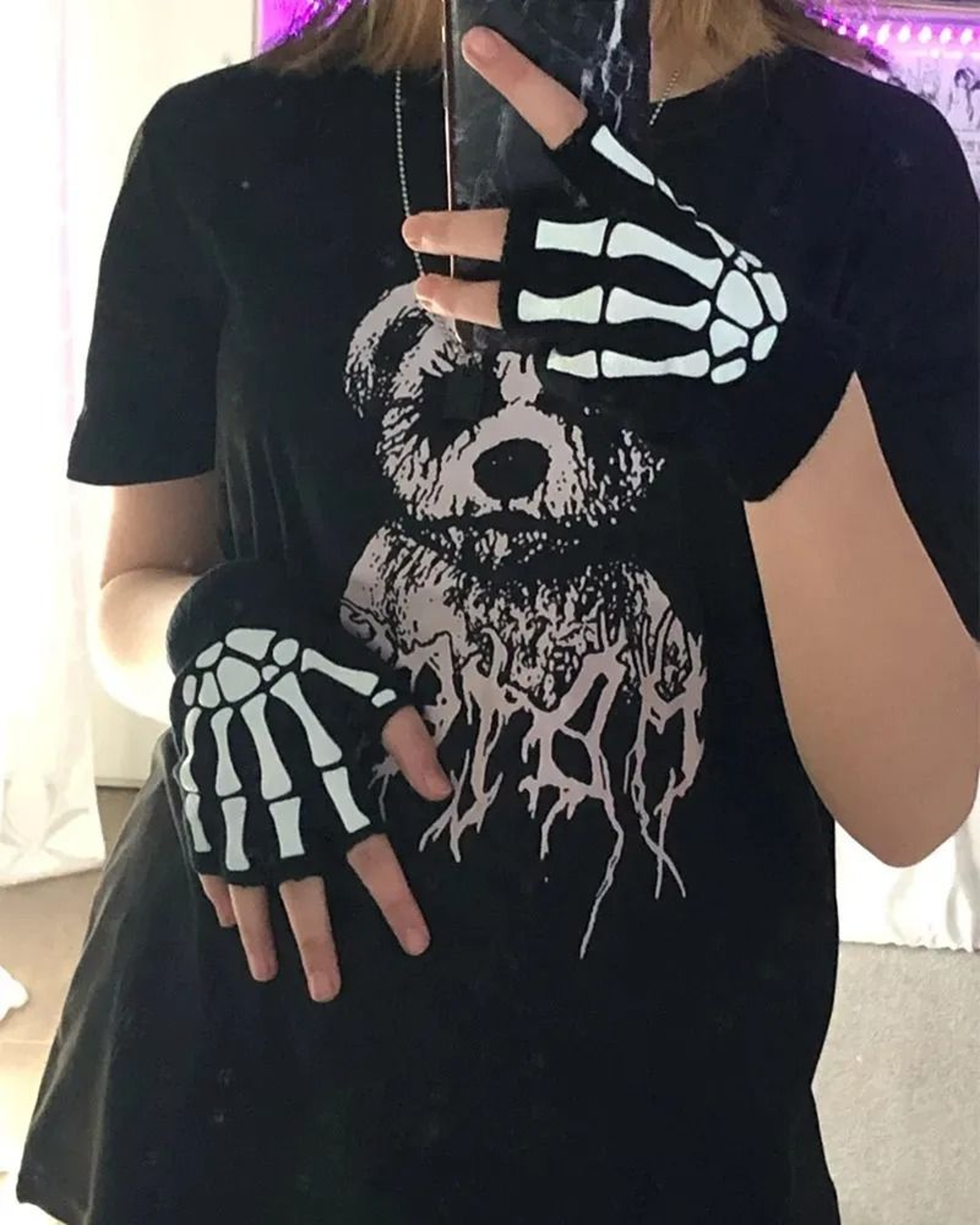 Glow In The Dark Skeleton Fingerless Gloves 9