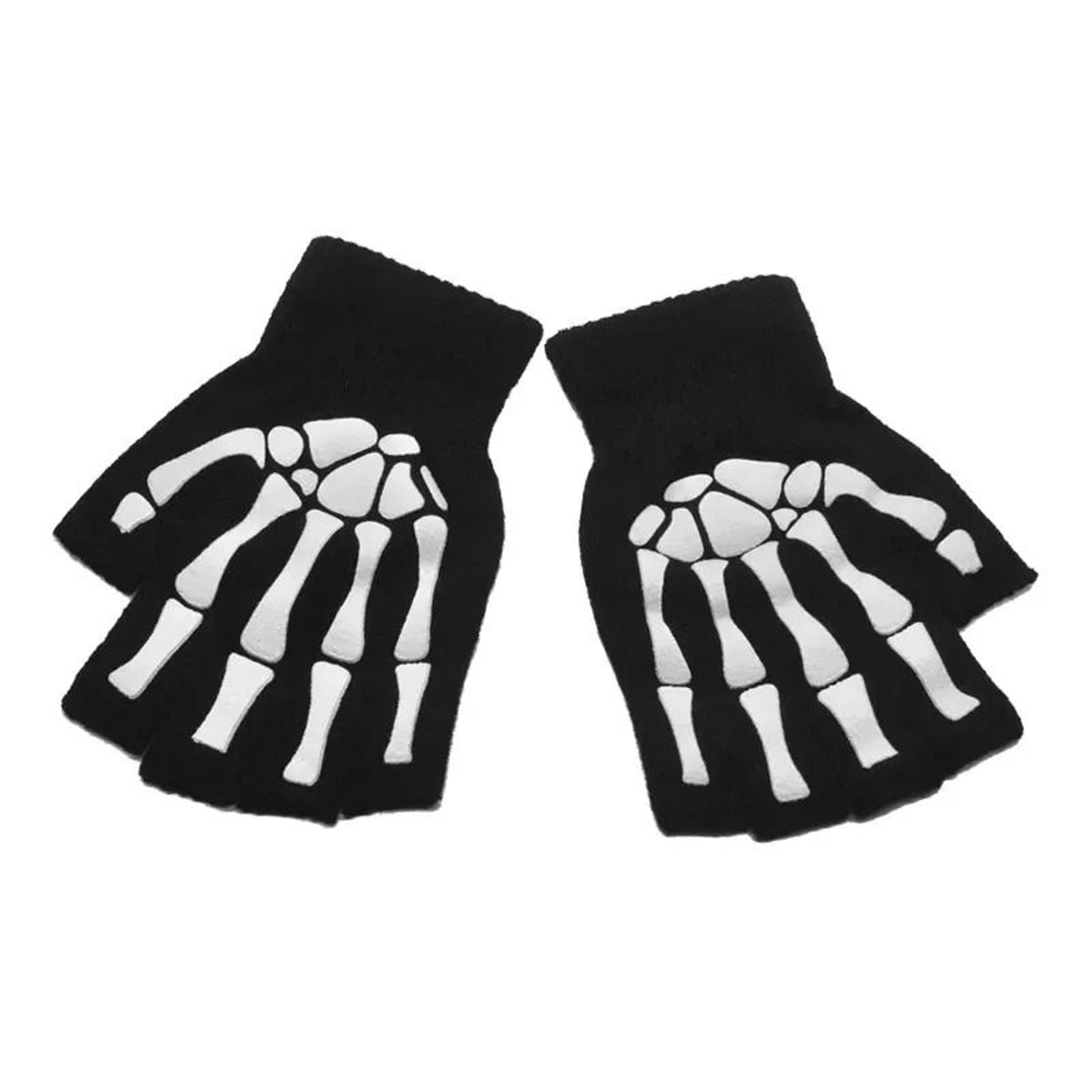 Glow In The Dark Skeleton Fingerless Gloves 2