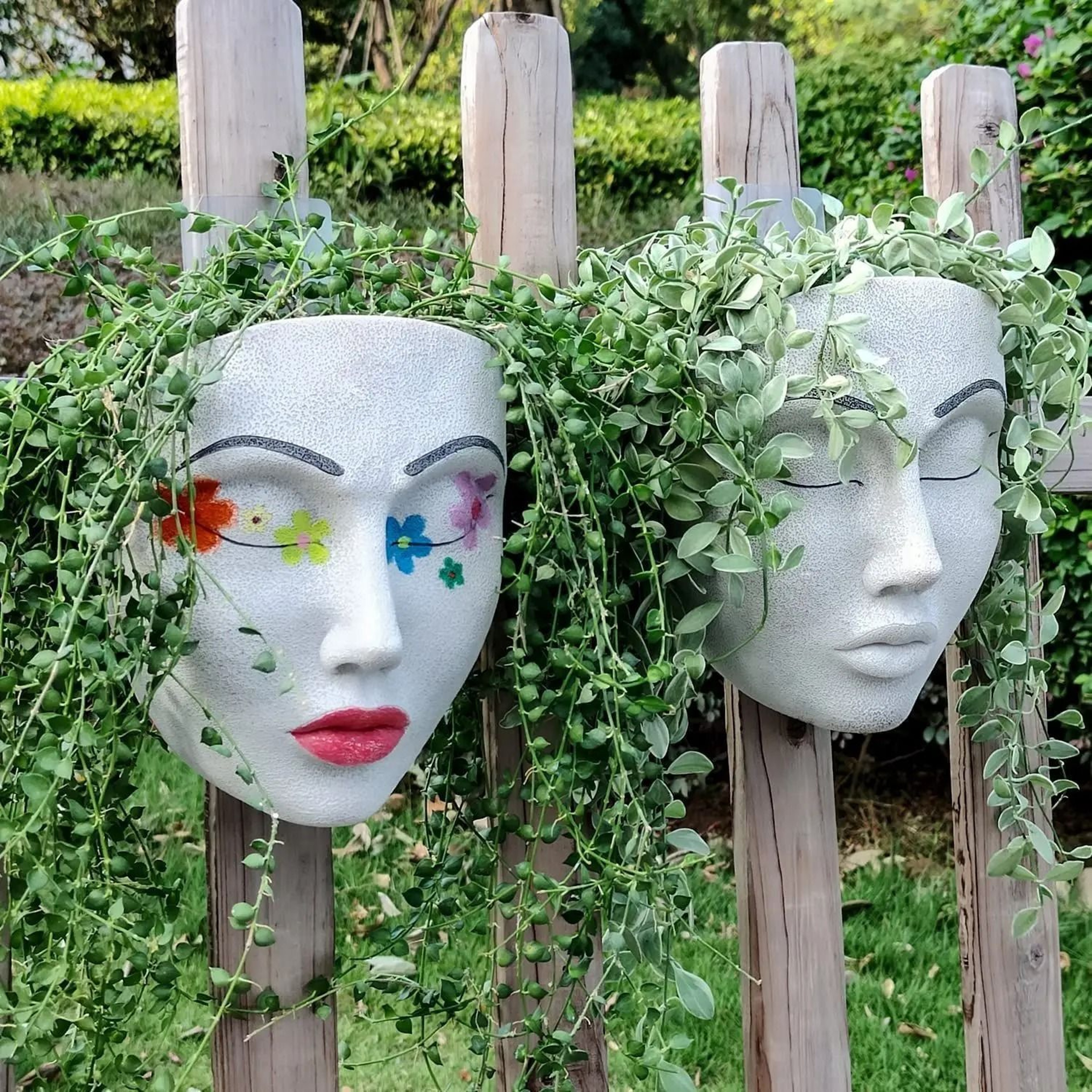 Human Face Resin Wall Planter For Indoor Outdoor Garden Plant Decor 0