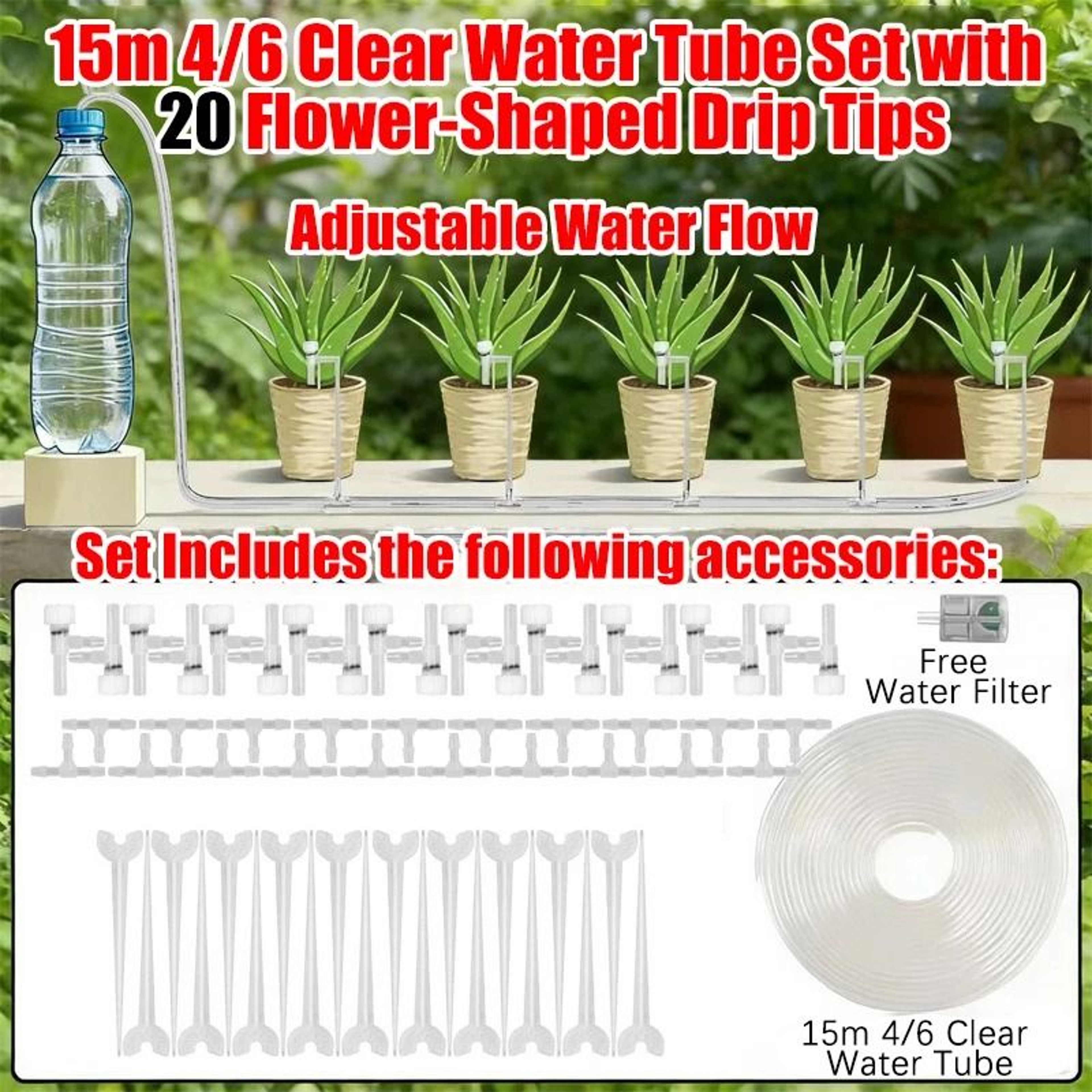 Adjustable Drip Irrigation Kit With 4 By 7mm Hose For Potted Plants 9