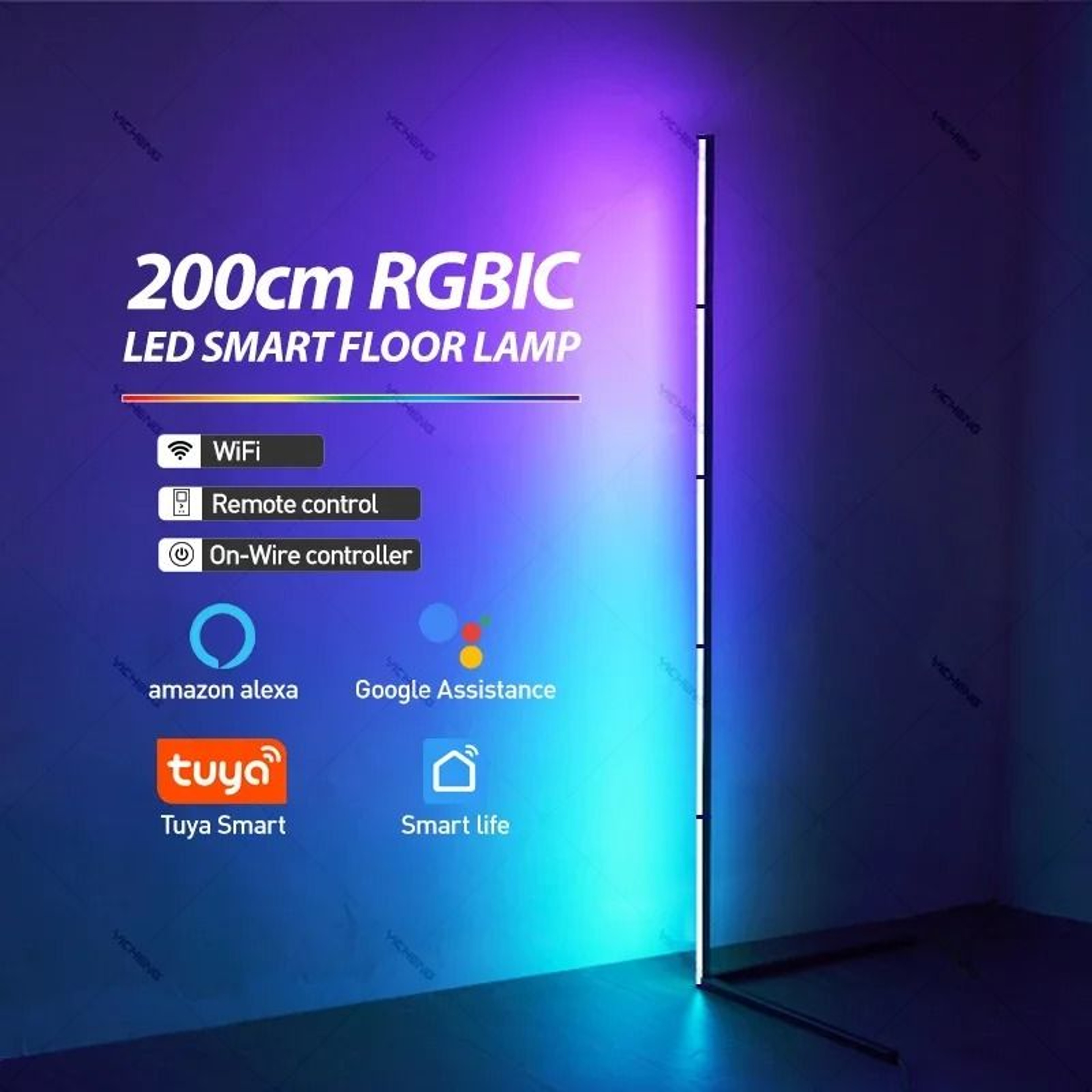 200CM White RGBIC Smart Corner Floor Lamp 13