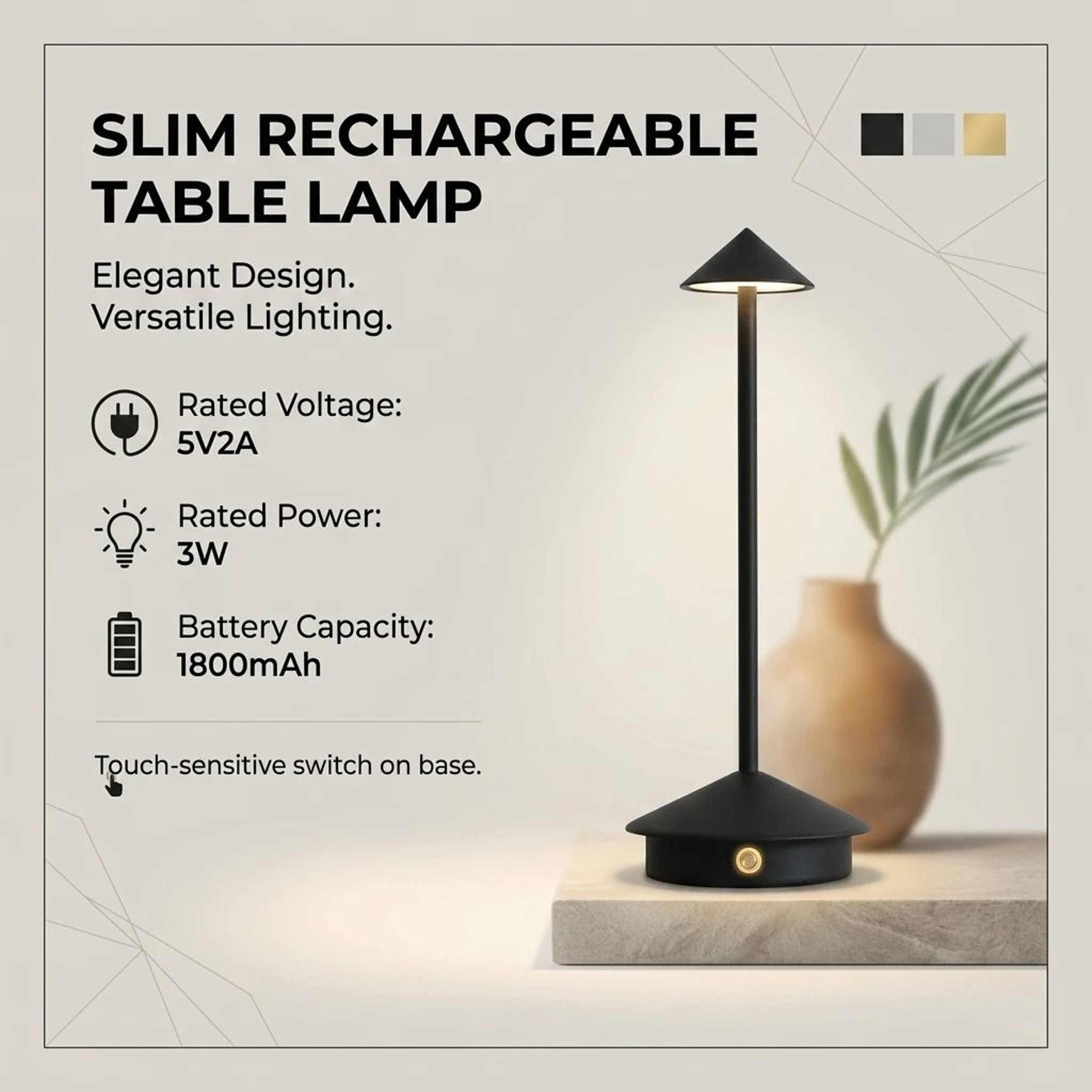 LumiTouch Rechargeable LED Table Lamp With Three Color Stepless Dimming Control 5