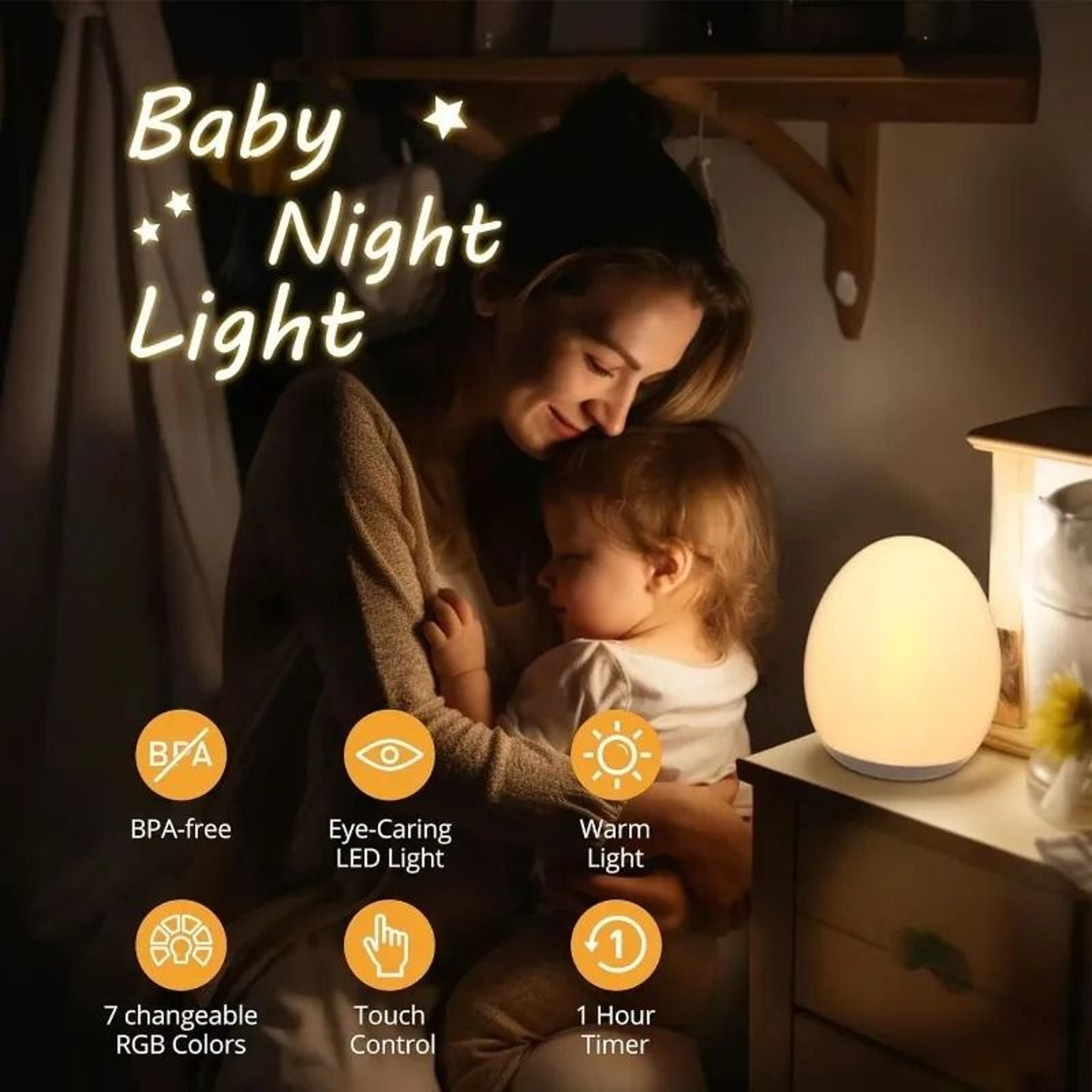 Rechargeable RGB Touch Night Light With Remote Dimmable Seven Color Glow 6