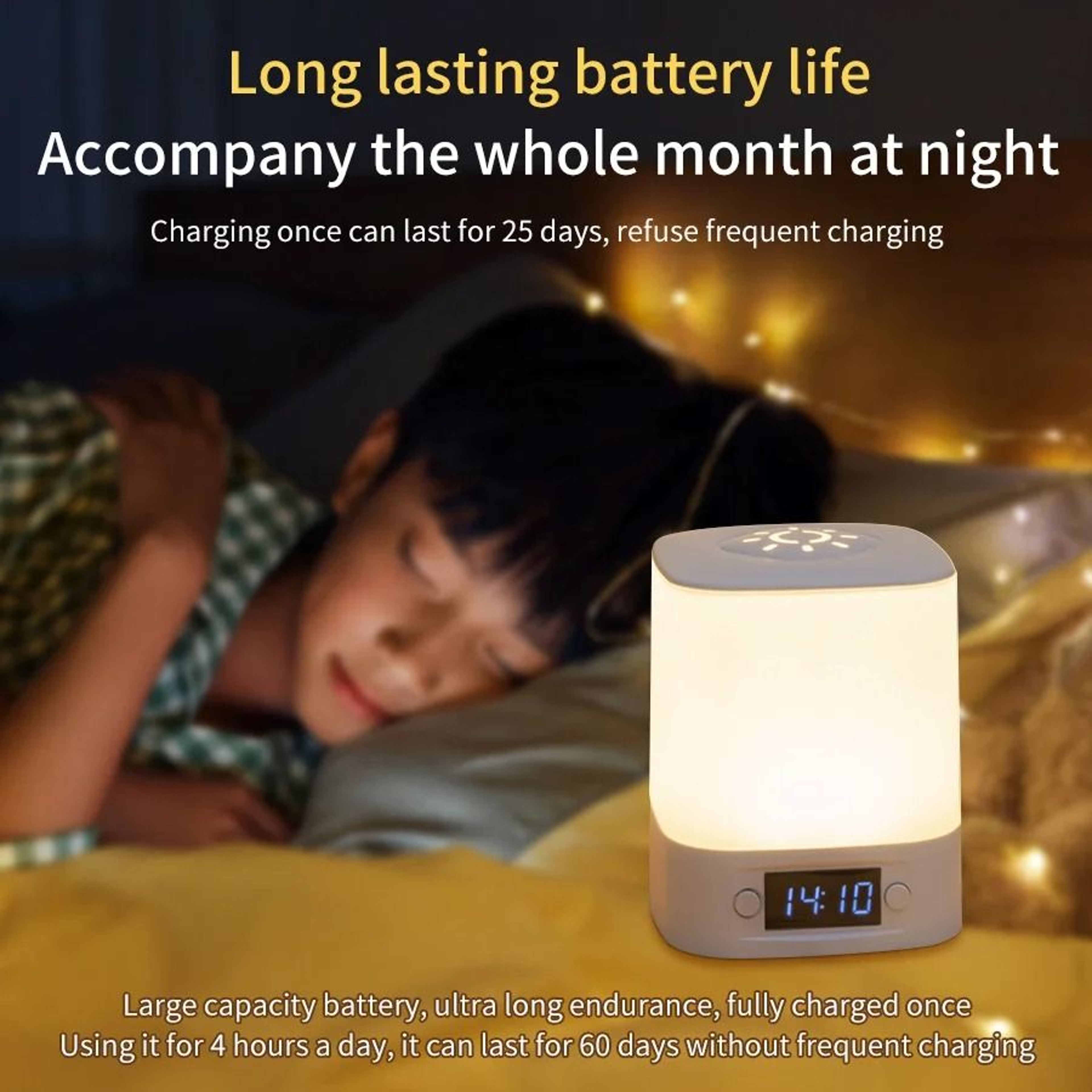 Rechargeable Touch Bedside Lamp With Clock Display And Soft Sleeping Glow 6