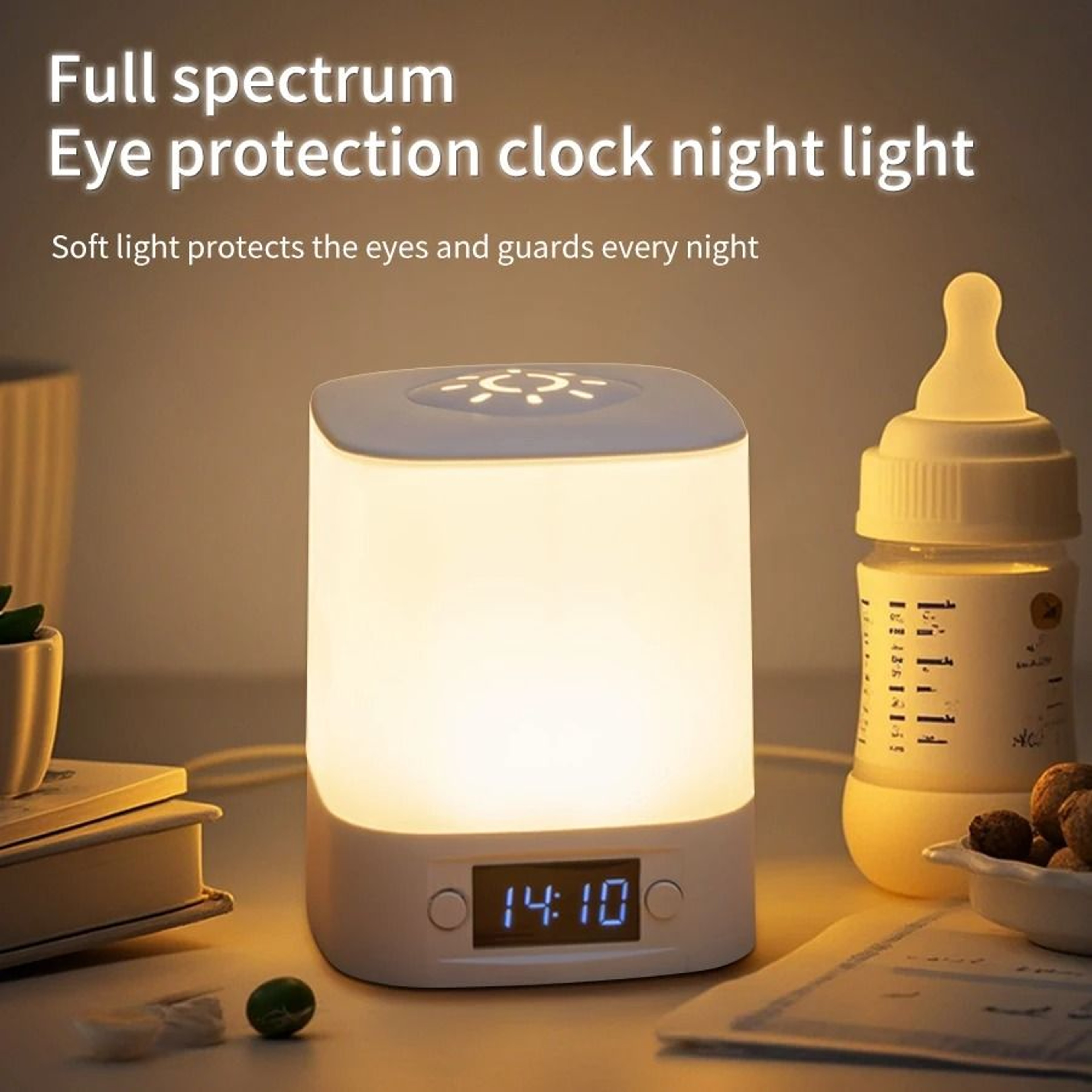 Rechargeable Touch Bedside Lamp With Clock Display And Soft Sleeping Glow 0