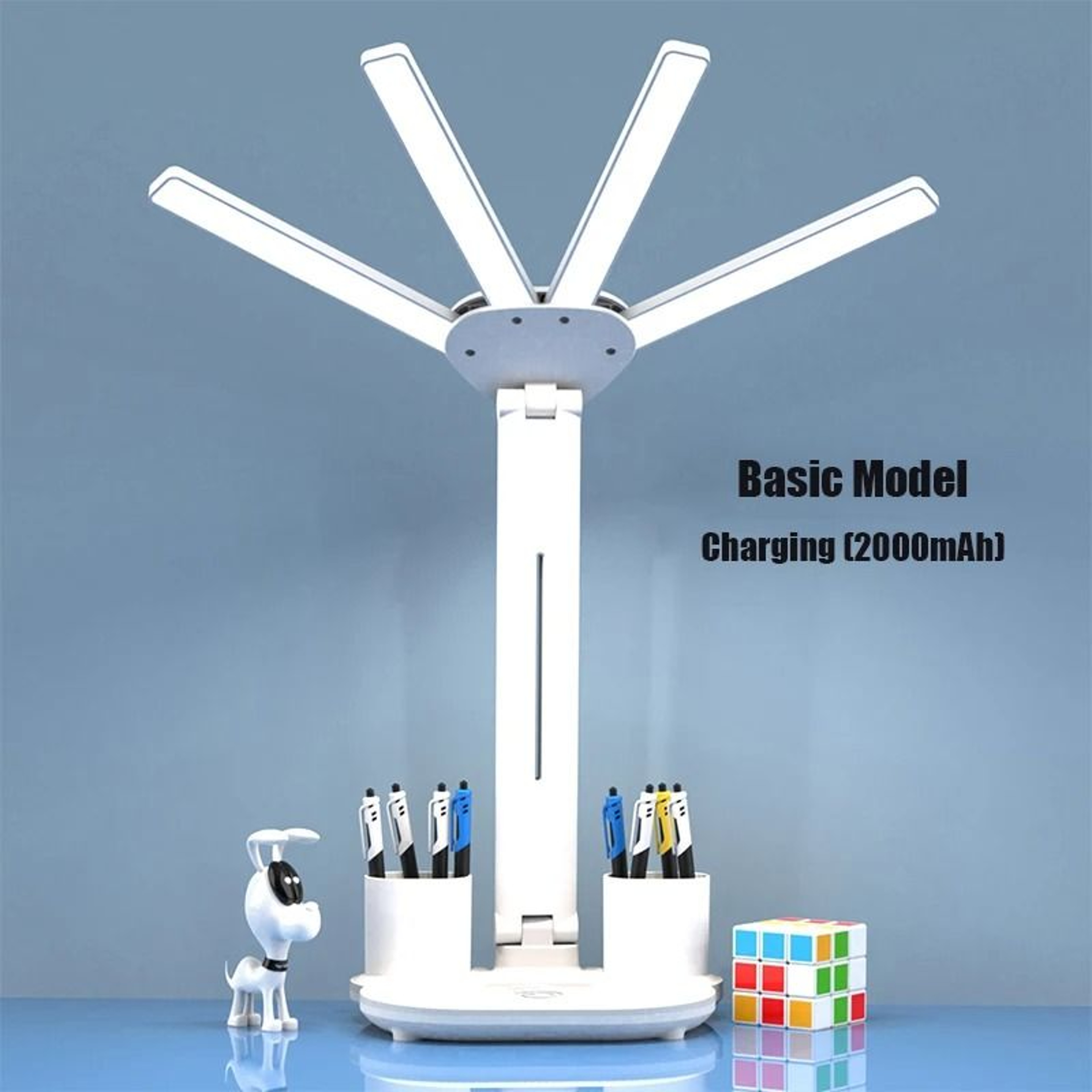 Multifunctional Four Head Desk Lamp With Fan Clock And Calendar Display 2