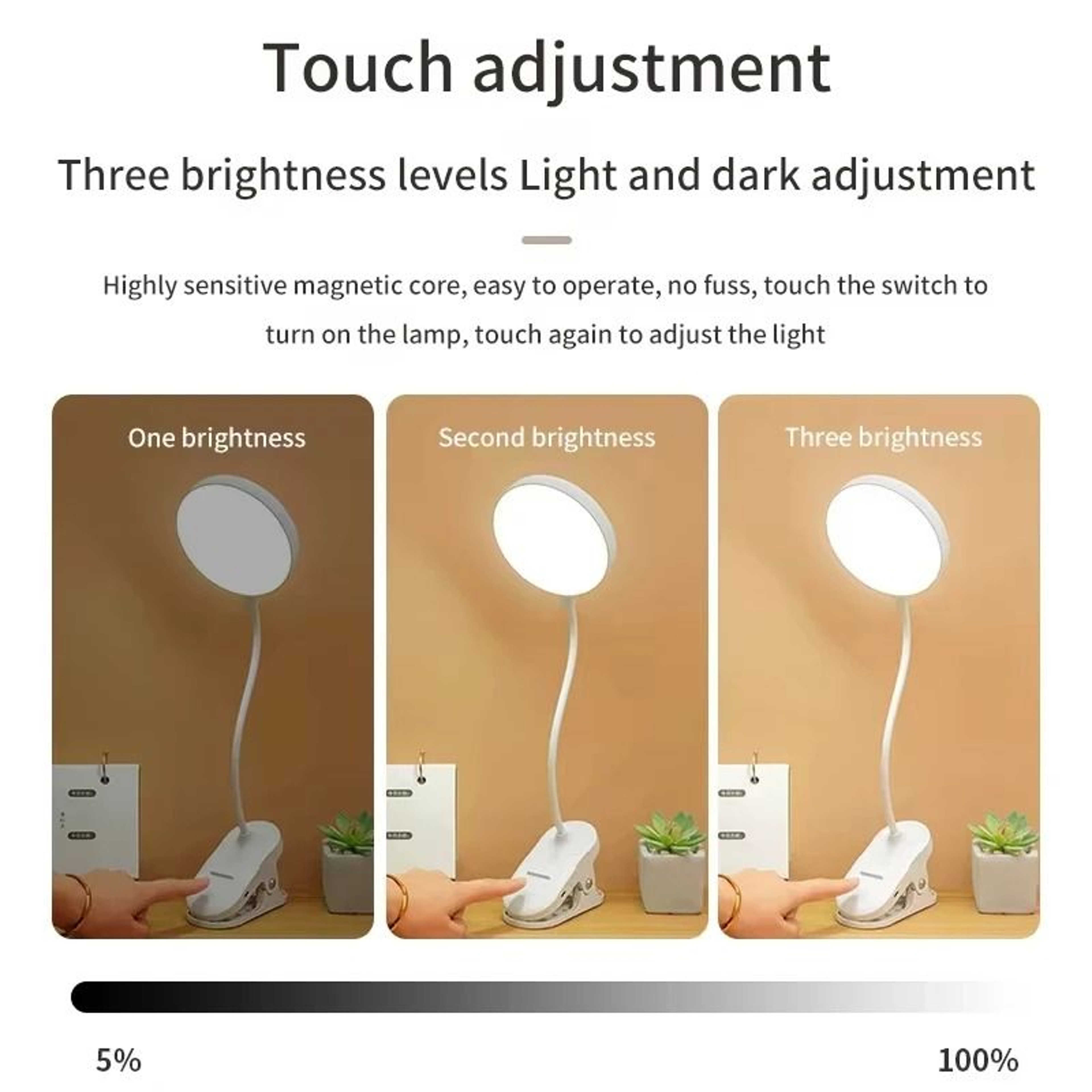 Rechargeable Clip Desk Lamp With Touch Control And Three Dimming Modes 3