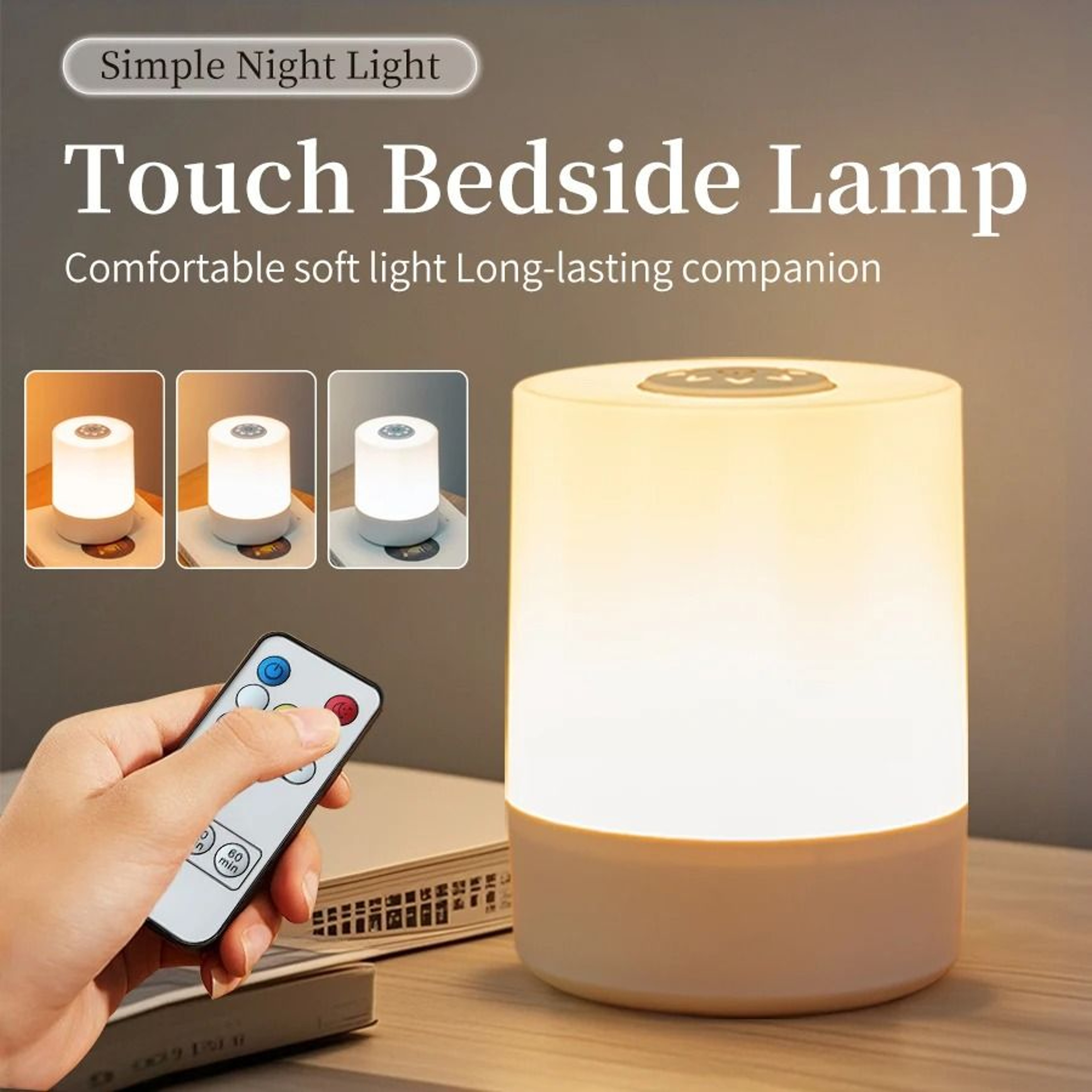 Rechargeable Touch Bedside Lamp With Remote And Three Color Light Modes 0