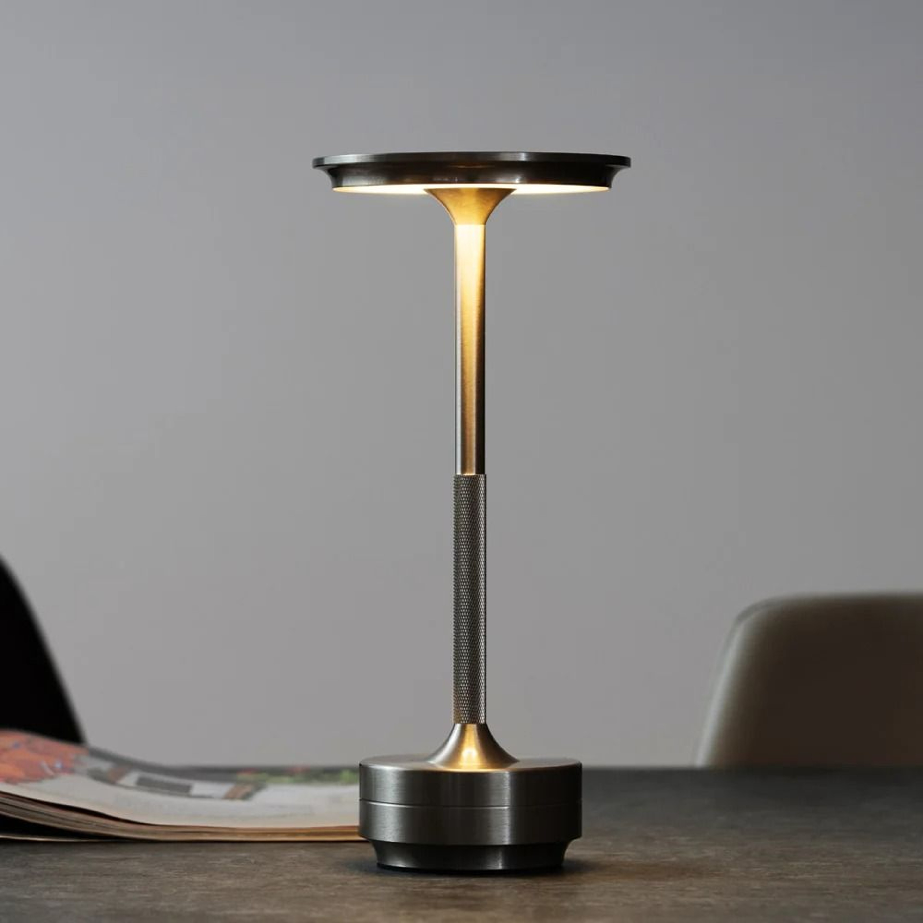 Rechargeable Aluminum Touch Table Lamp With Three Color Dimmable Bedside Lighting 7