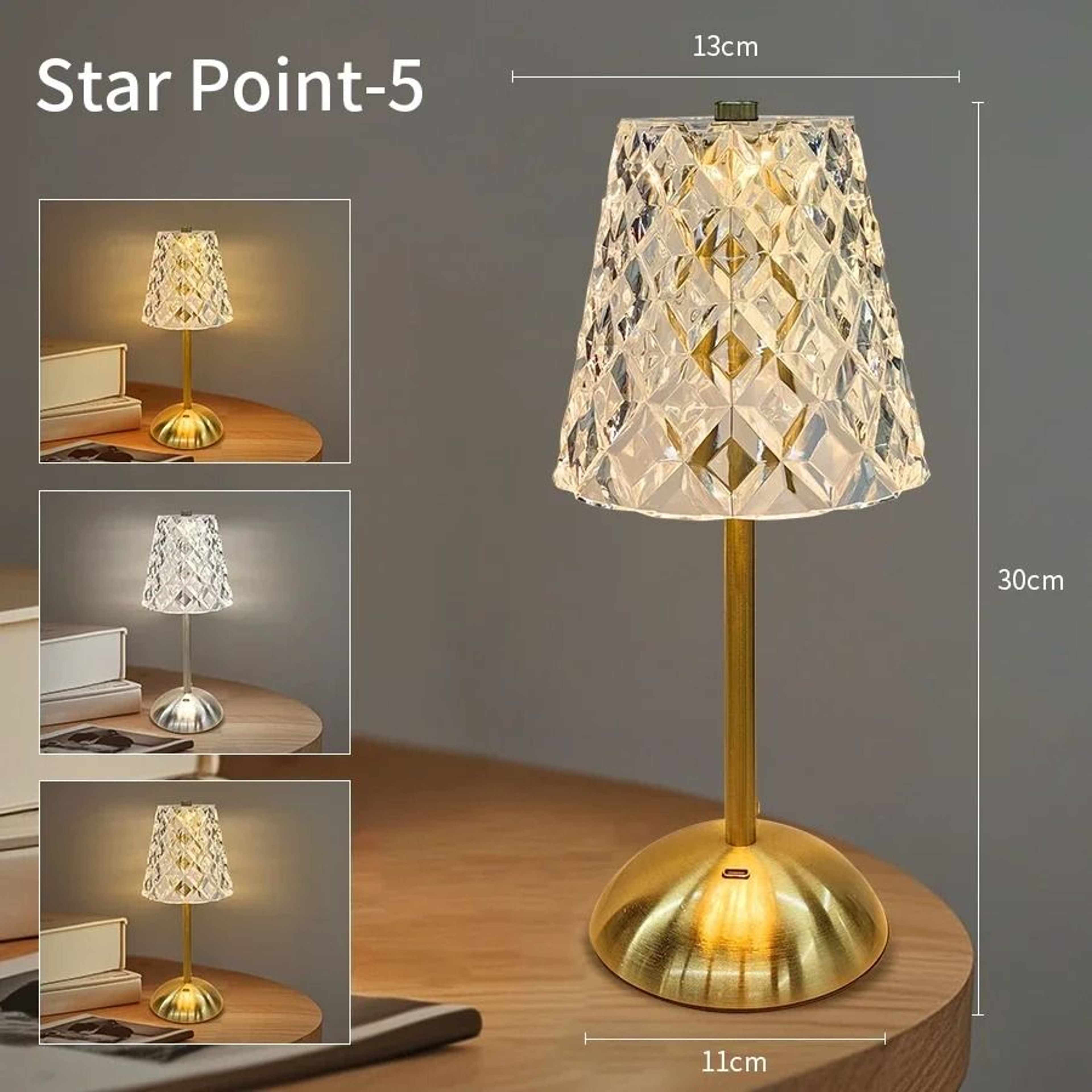 Rechargeable Crystal Touch Table Lamp With Dimmable Cordless Ambient Bedside Lighting 5