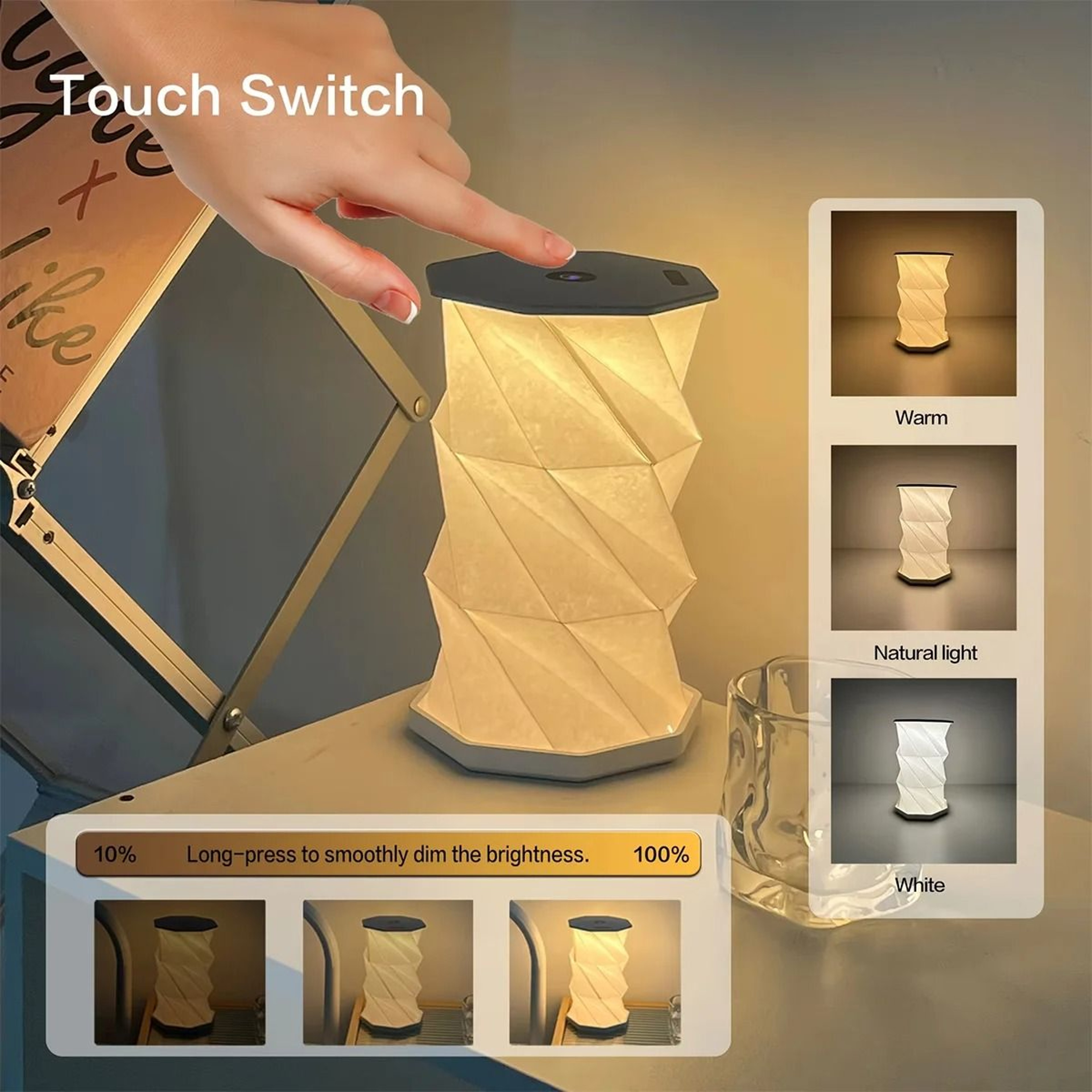 Foldable Rechargeable Paper Table Lamp With Touch Dimming For Cozy Bedrooms 3