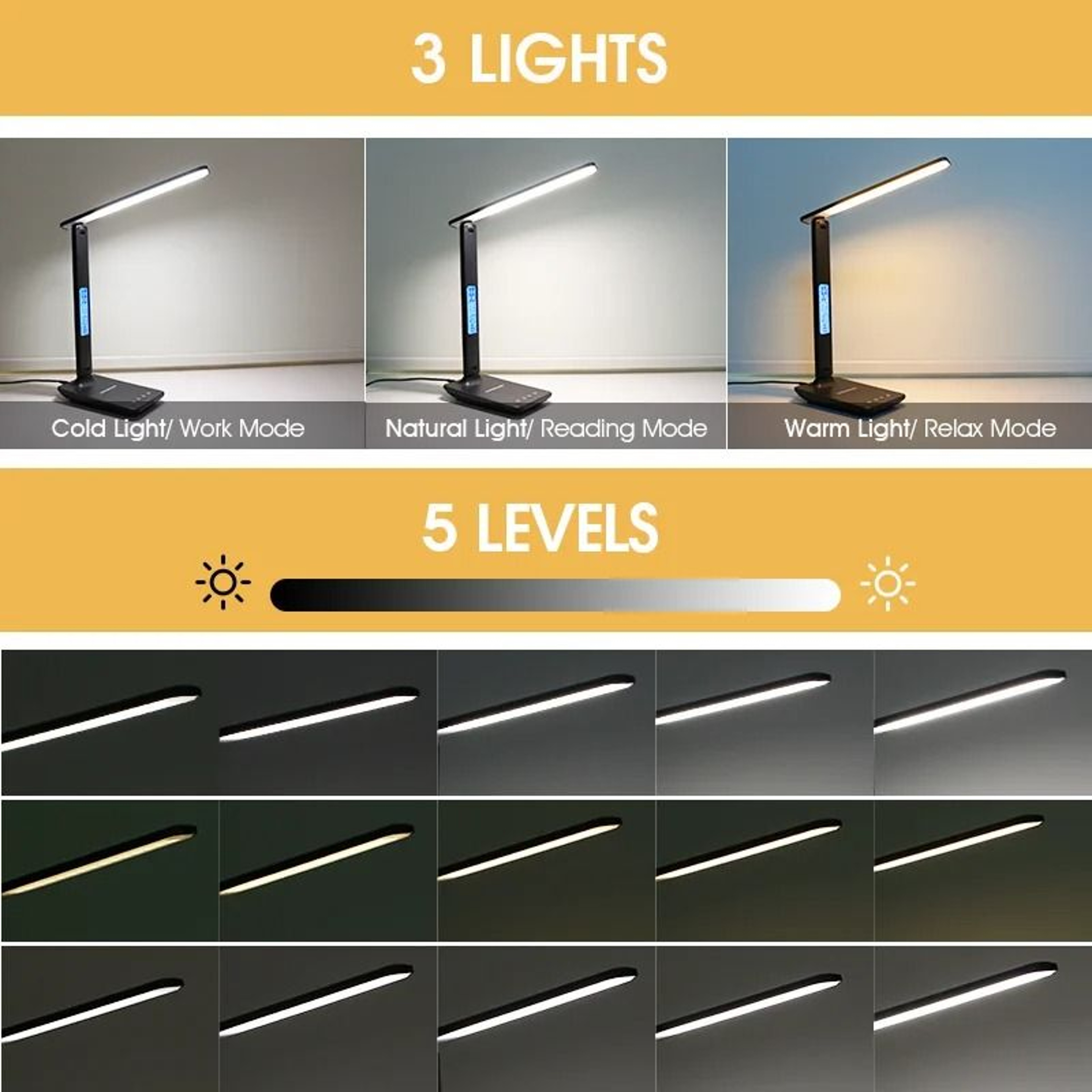 LAOPAO Wireless Charging Desk Lamp With Clock And Adjustable Eye Comfort 5
