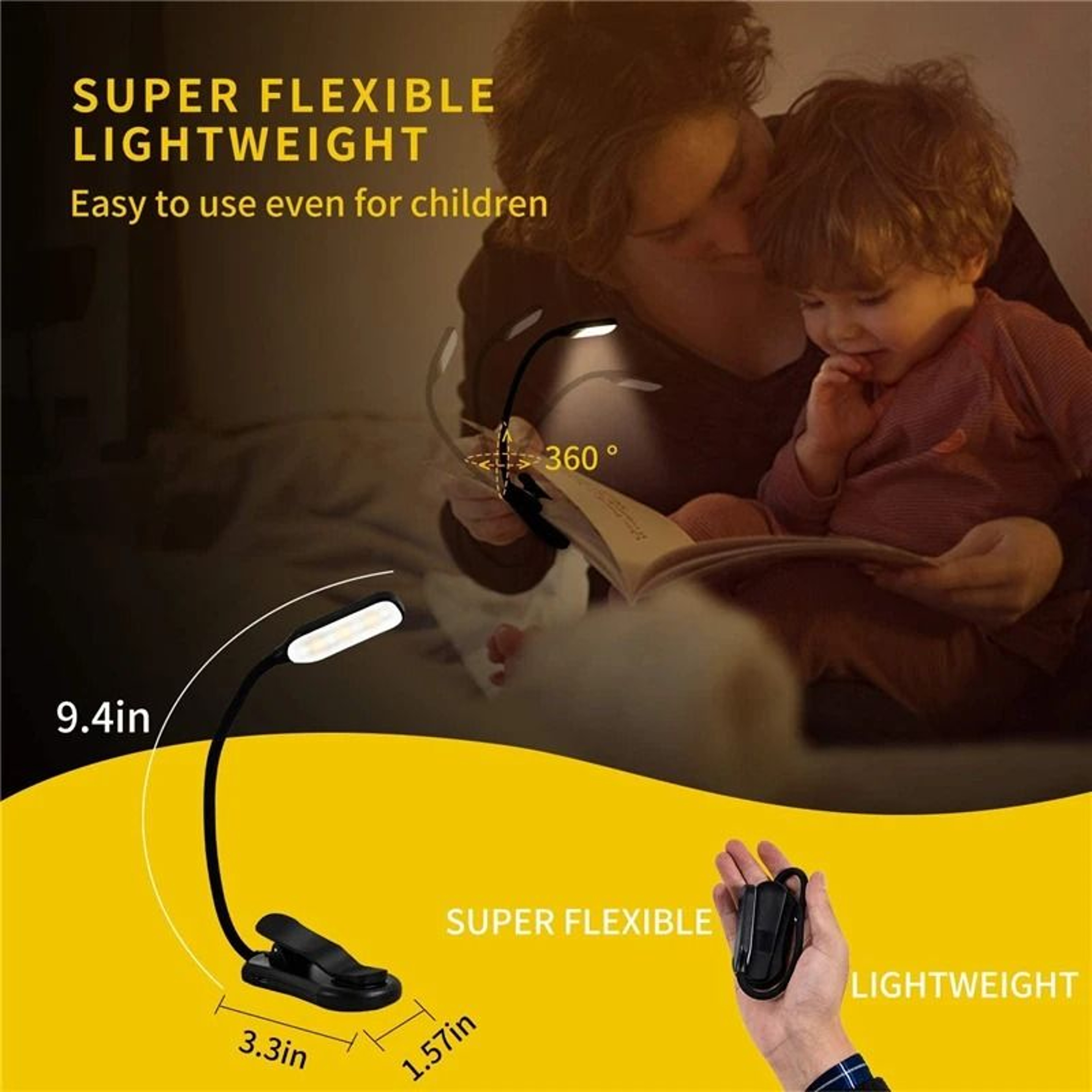 Rechargeable Seven LED Clip Book Light With Three Reading Modes Anywhere 6