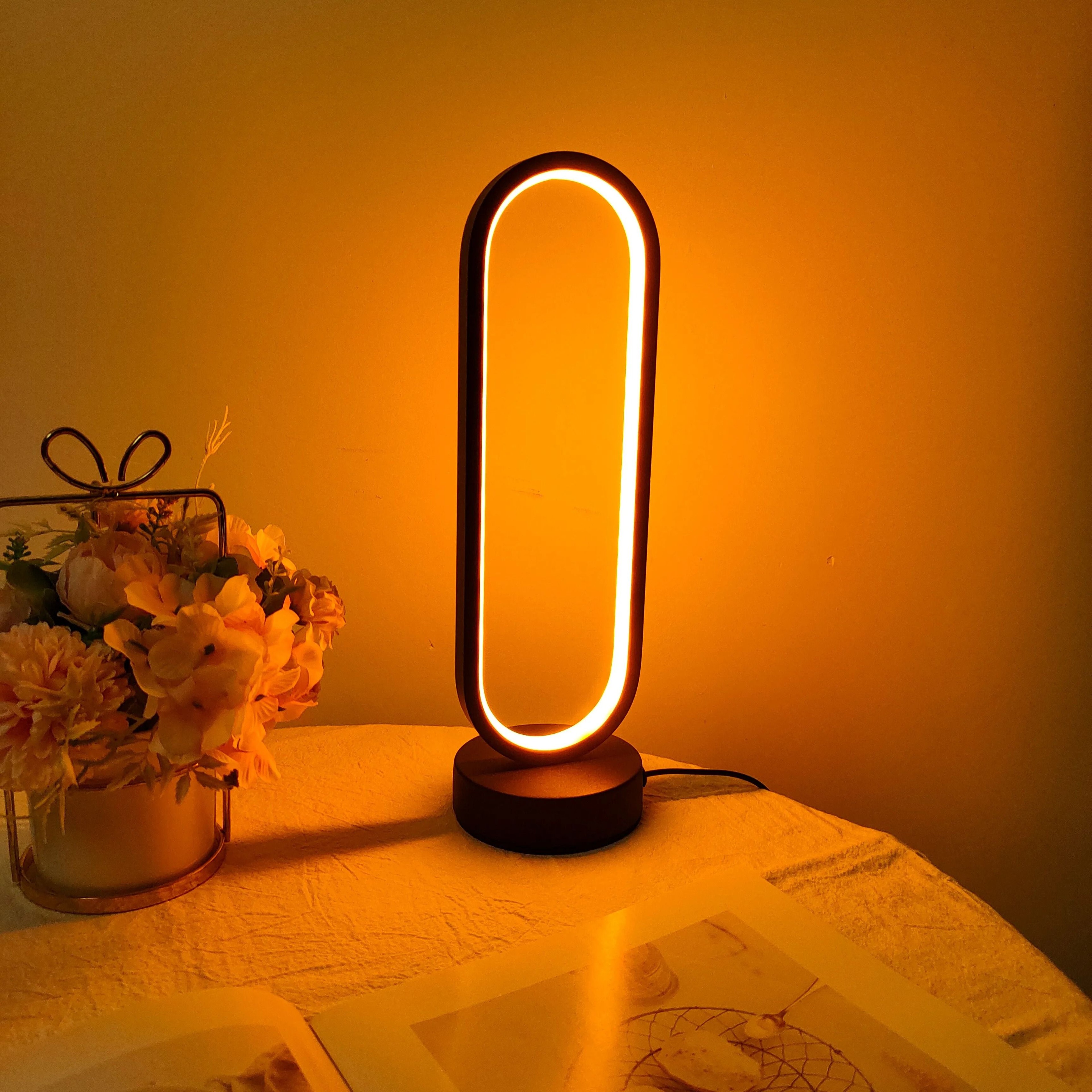 Modern LED Ring Bedside Lamp With Three Color Dimming For Ambiance 5