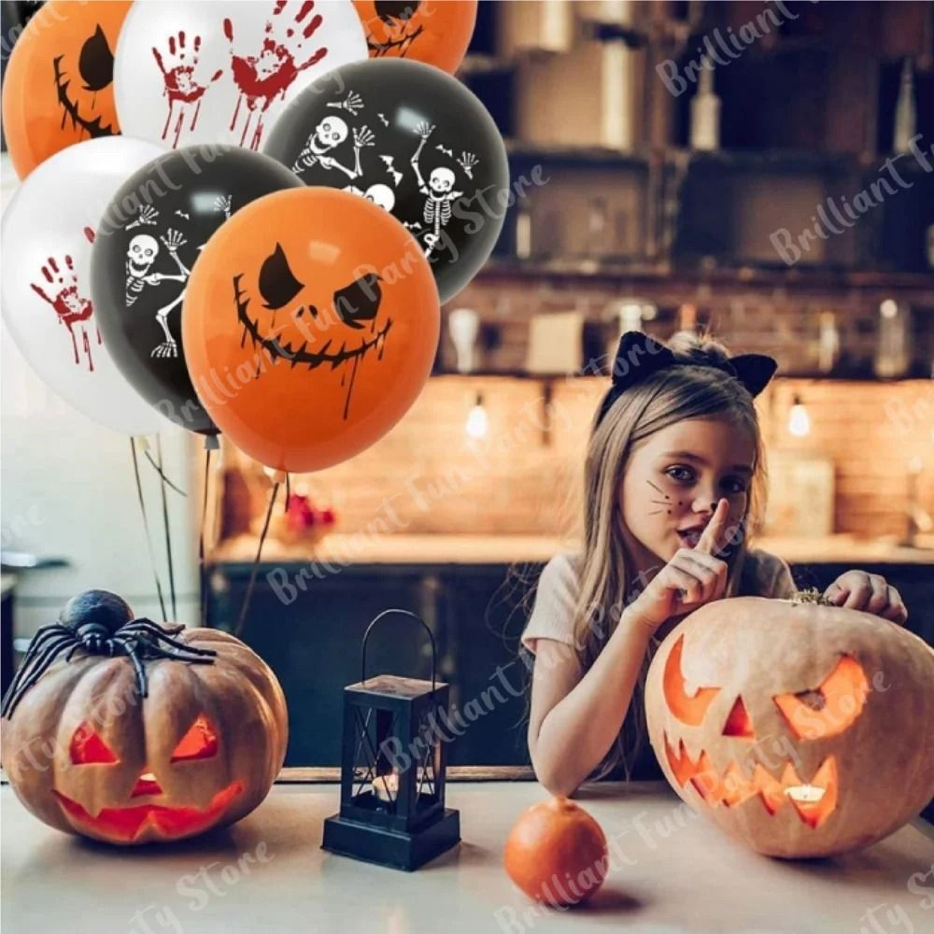 Halloween Latex Balloons In Black Orange White And Pink Party Colors 16