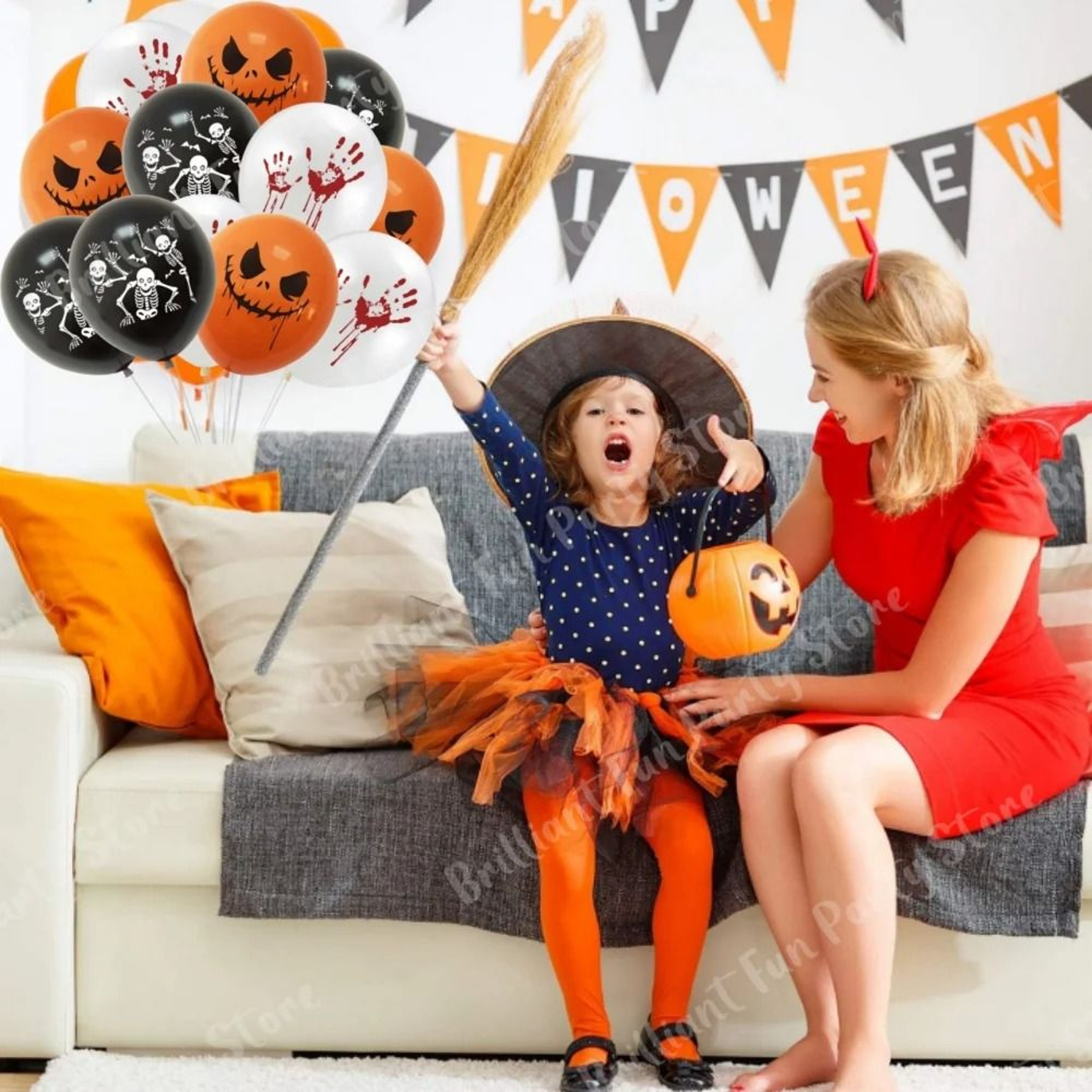 Halloween Latex Balloons In Black Orange White And Pink Party Colors 18