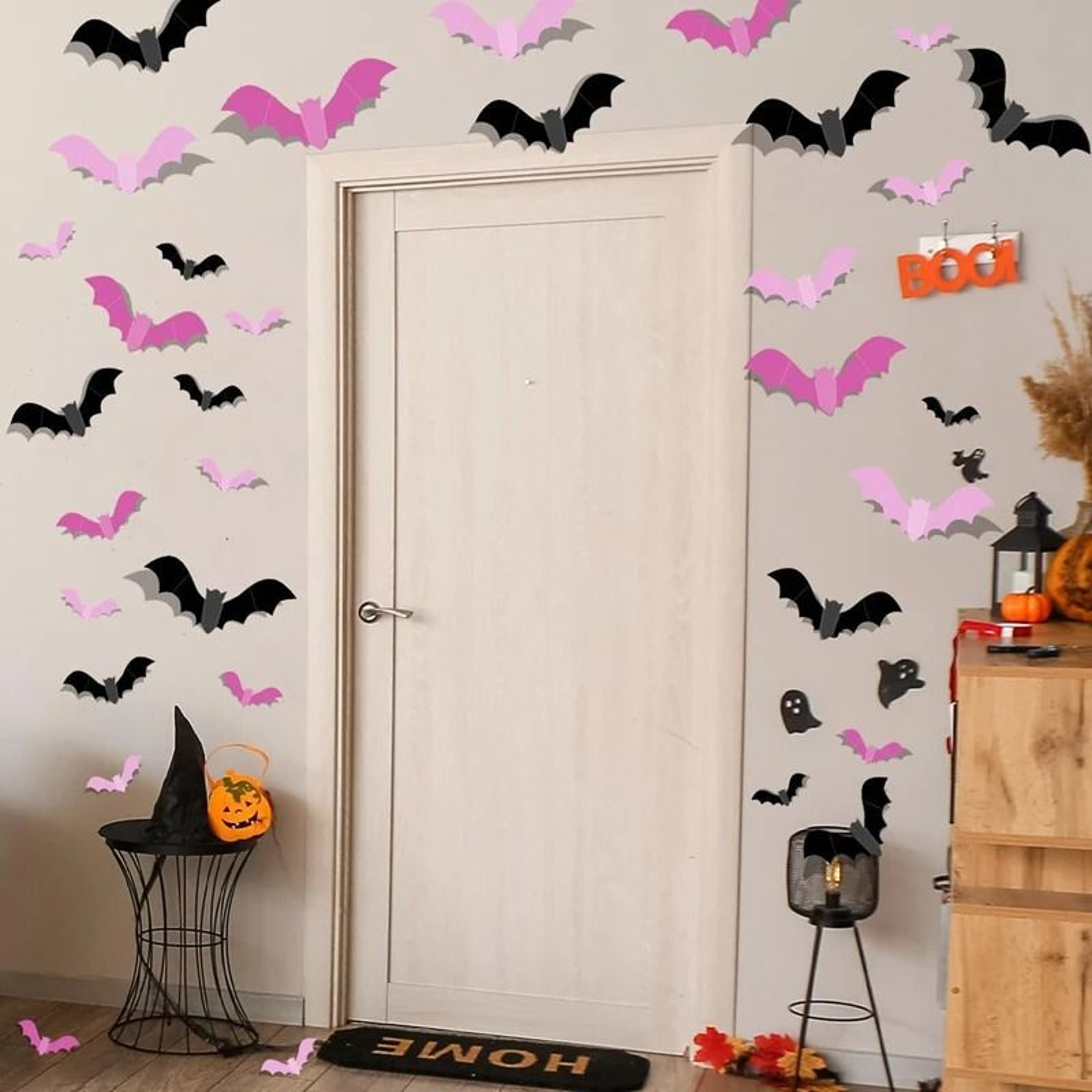 Twenty Four Piece Pink Bat Wall Stickers For Cute Halloween Displays 4