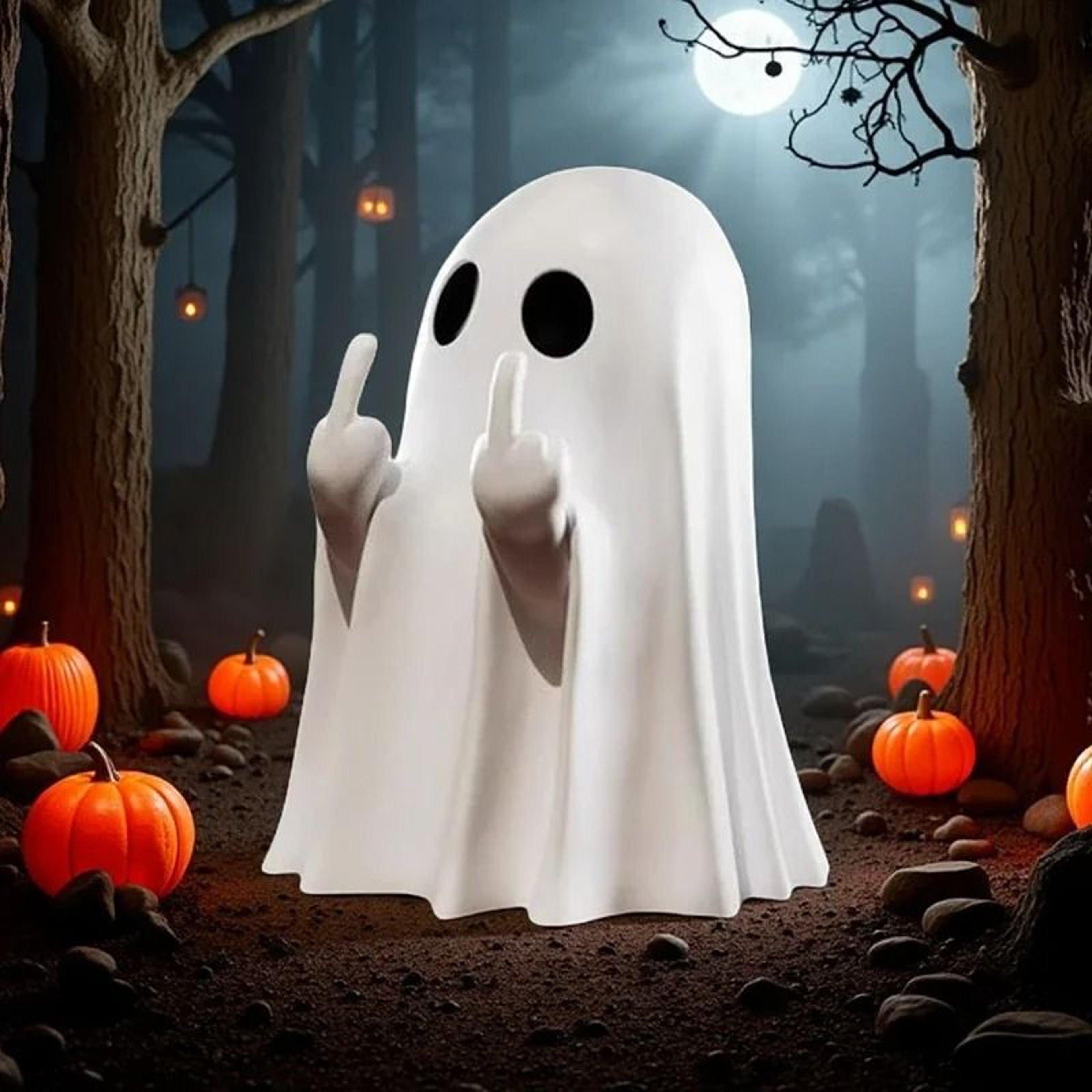 Cheeky Middle Finger Ghost Statue For Funny Halloween Tabletop Home Decor 4