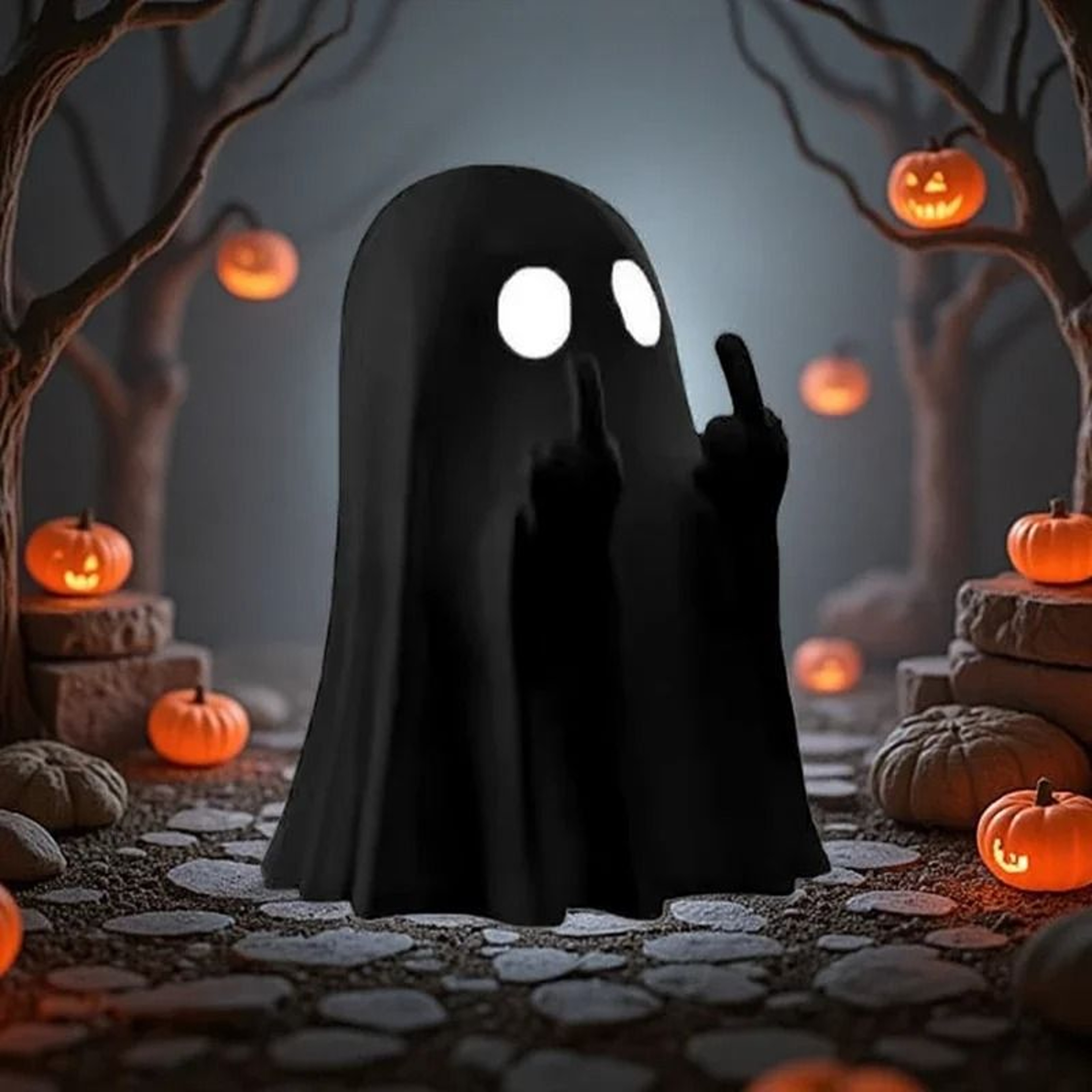 Cheeky Middle Finger Ghost Statue For Funny Halloween Tabletop Home Decor 0