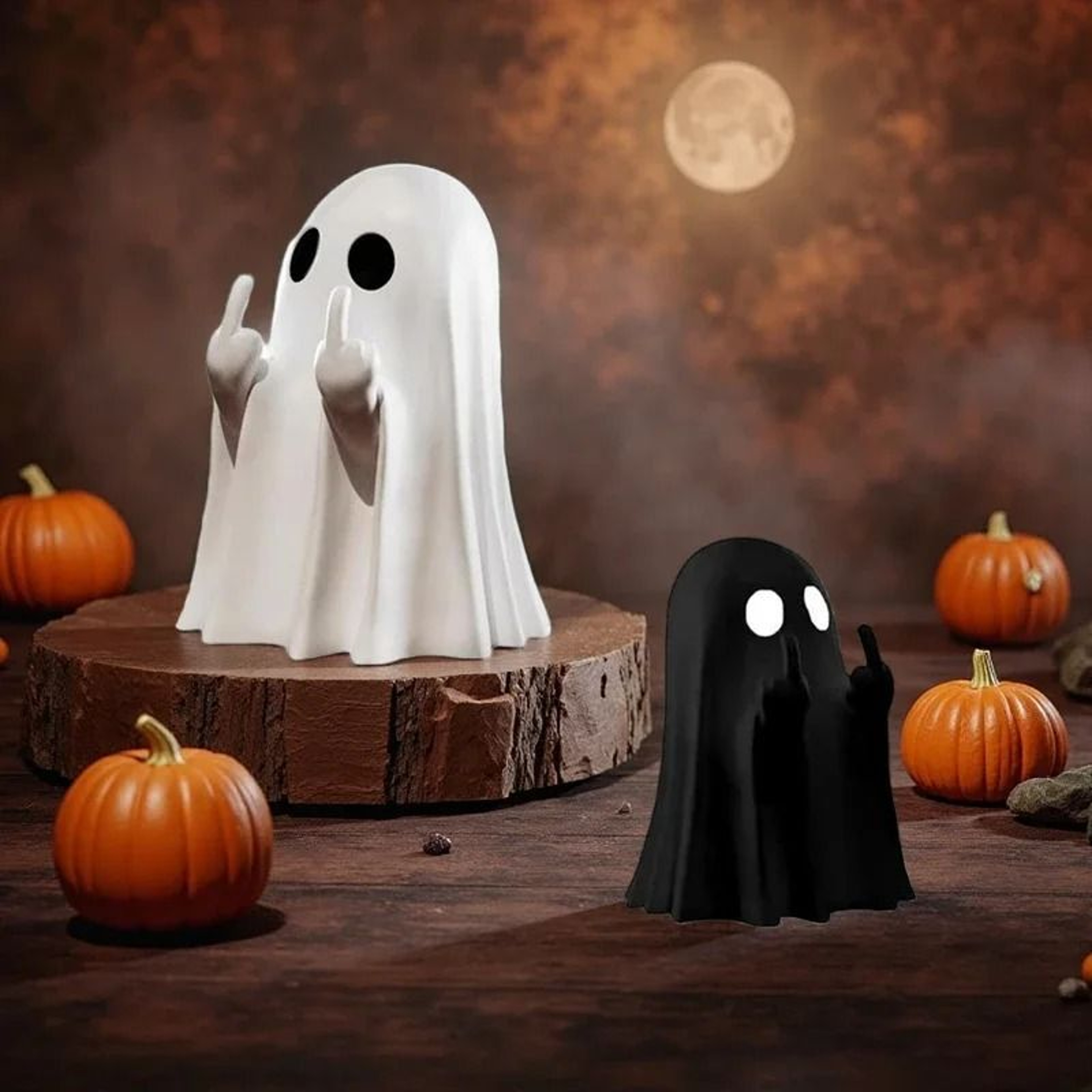 Cheeky Middle Finger Ghost Statue For Funny Halloween Tabletop Home Decor 5