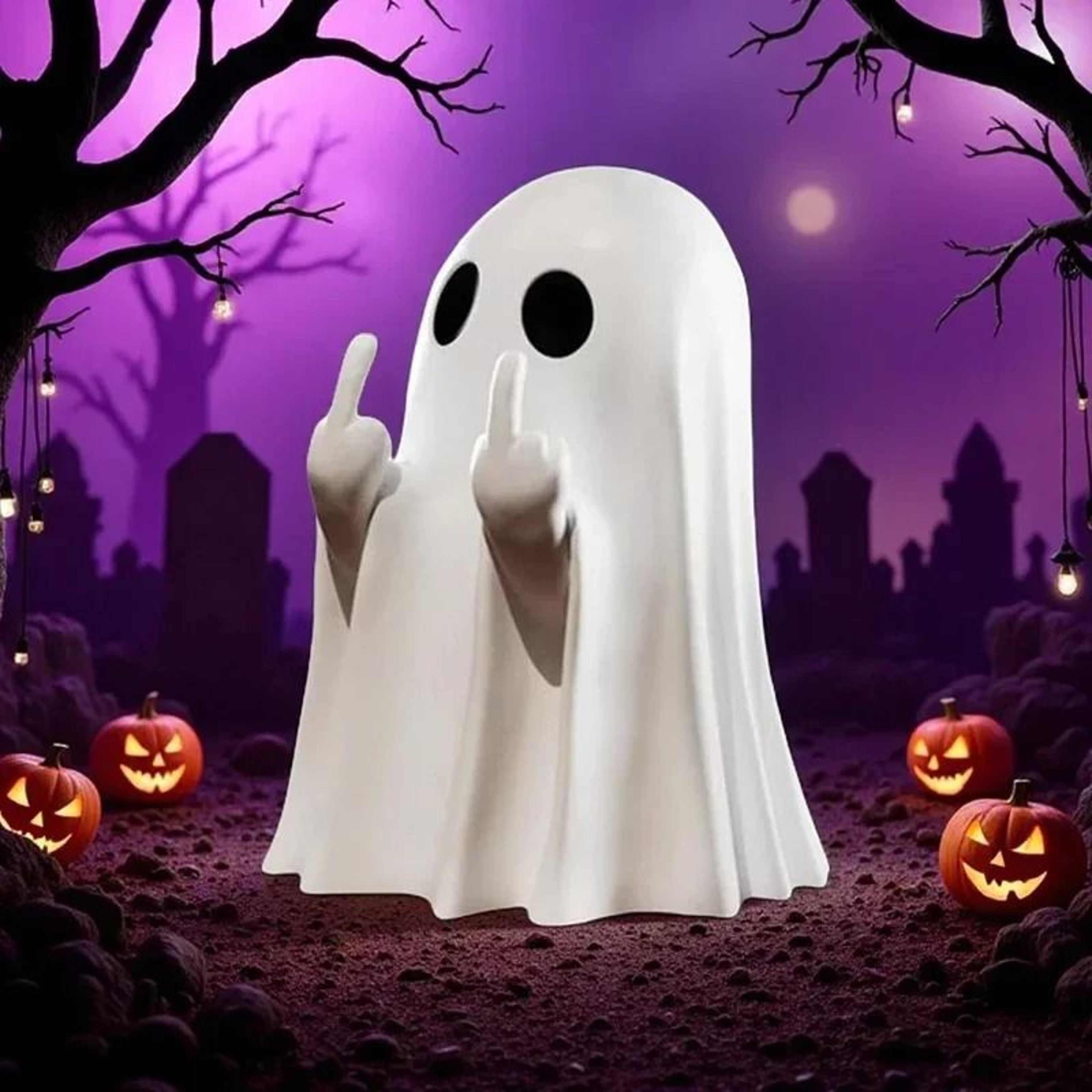 Cheeky Middle Finger Ghost Statue For Funny Halloween Tabletop Home Decor 6
