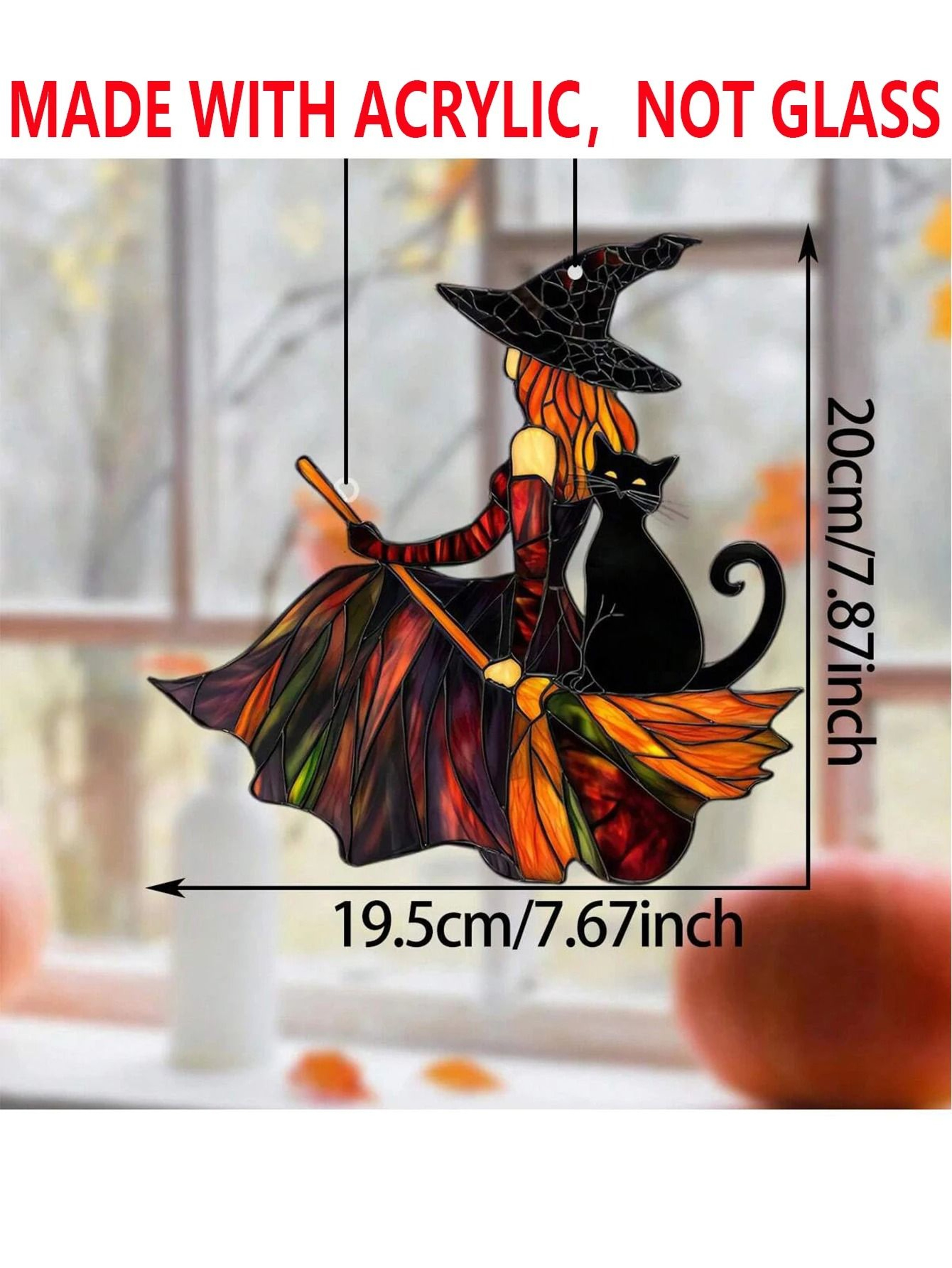 Gothic Witch And Black Cat Acrylic Suncatcher 2
