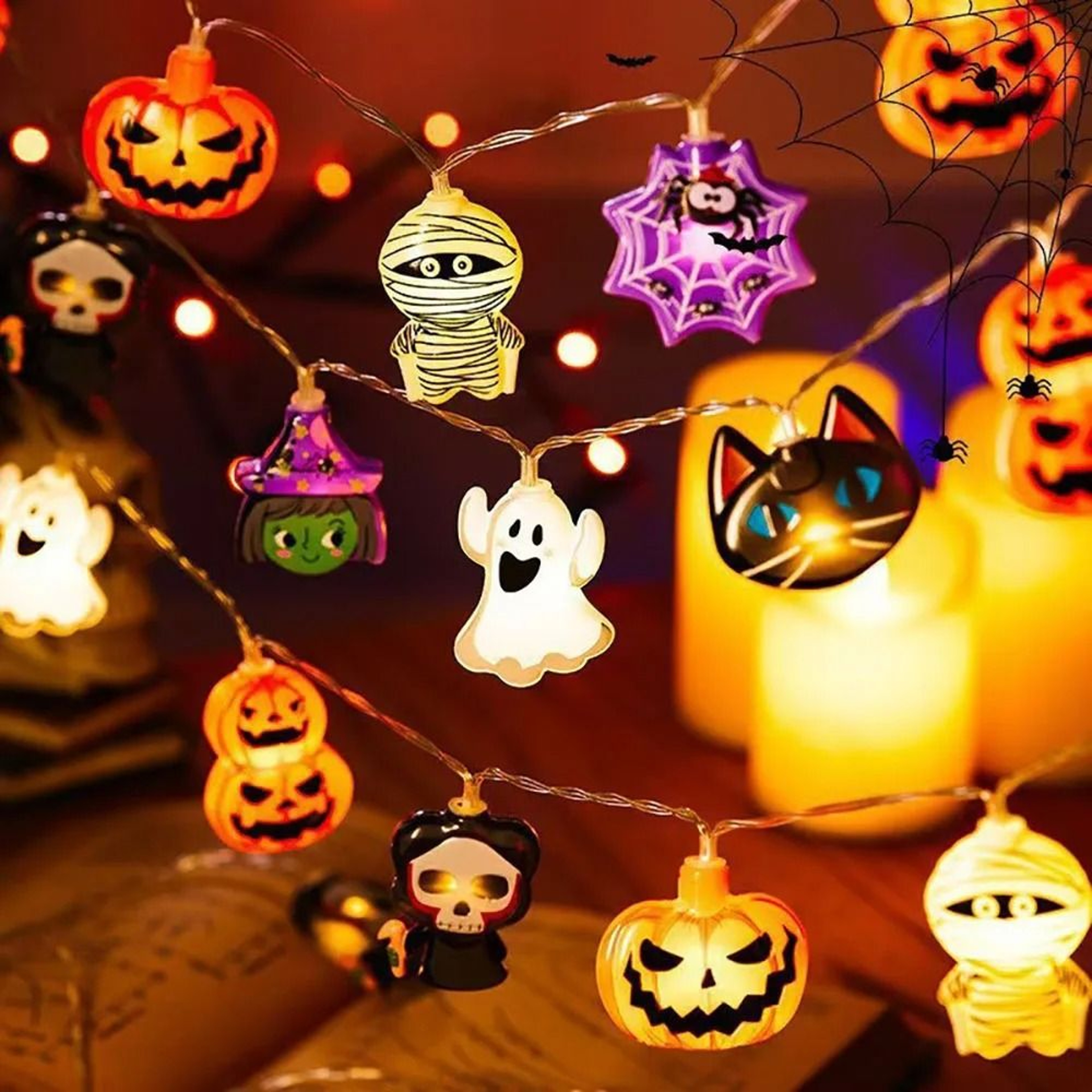 Spooky Pumpkin Ghost Spider Web LED String Lights For Indoor Outdoor Halloween Decor 8