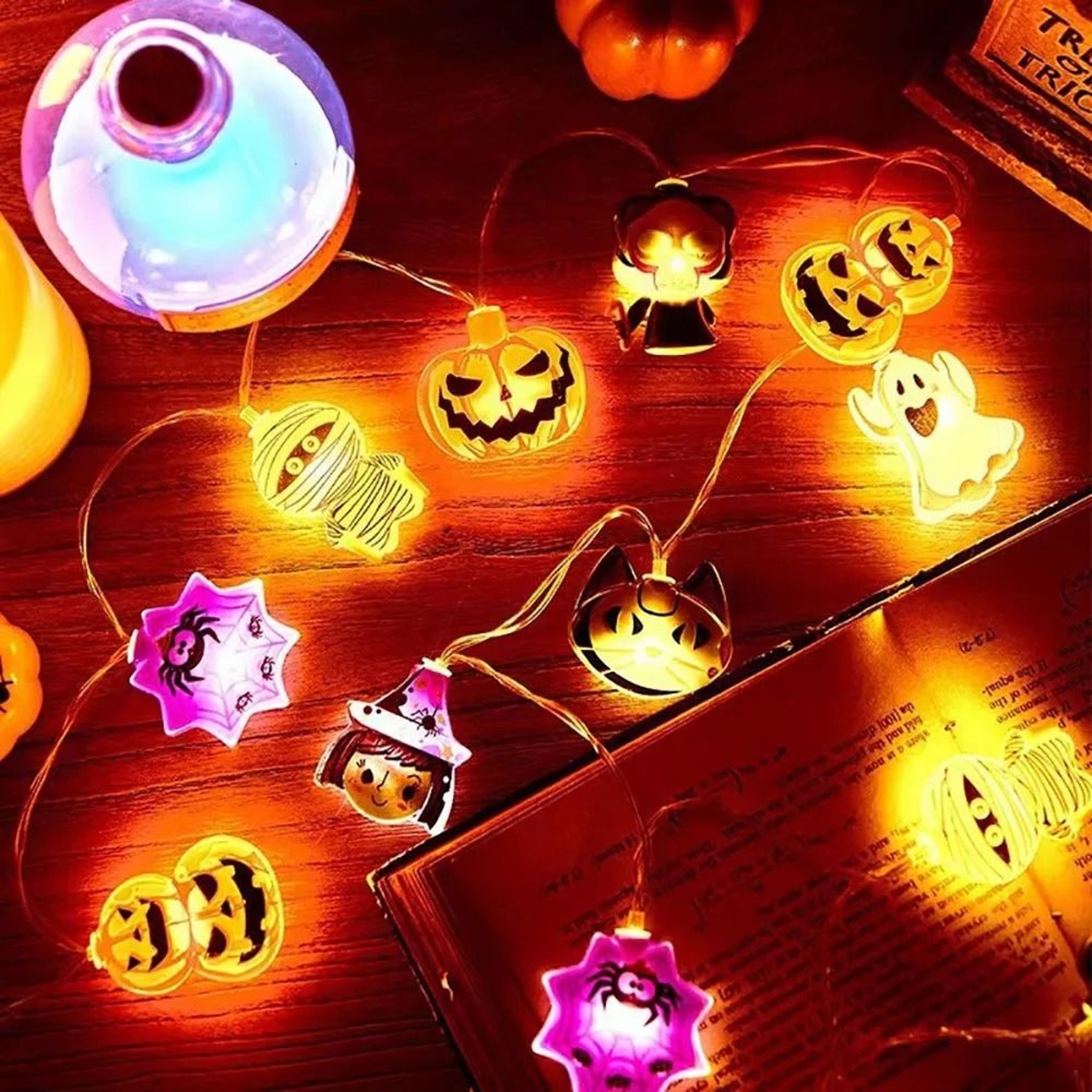 Spooky Pumpkin Ghost Spider Web LED String Lights For Indoor Outdoor Halloween Decor 0