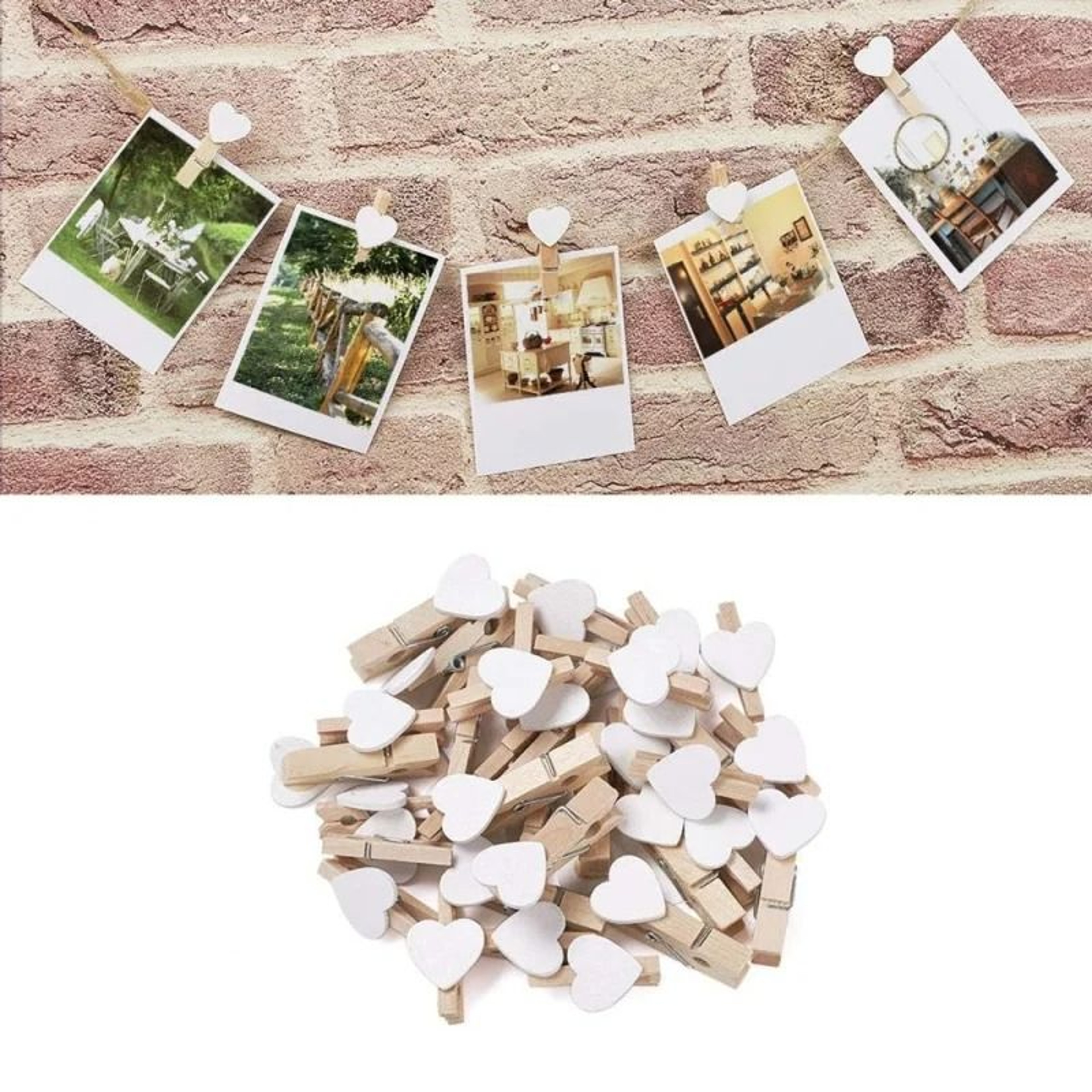 Heart Shaped Wooden Photo Clips For Weddings Parties Crafts And Memory Displays Set 0
