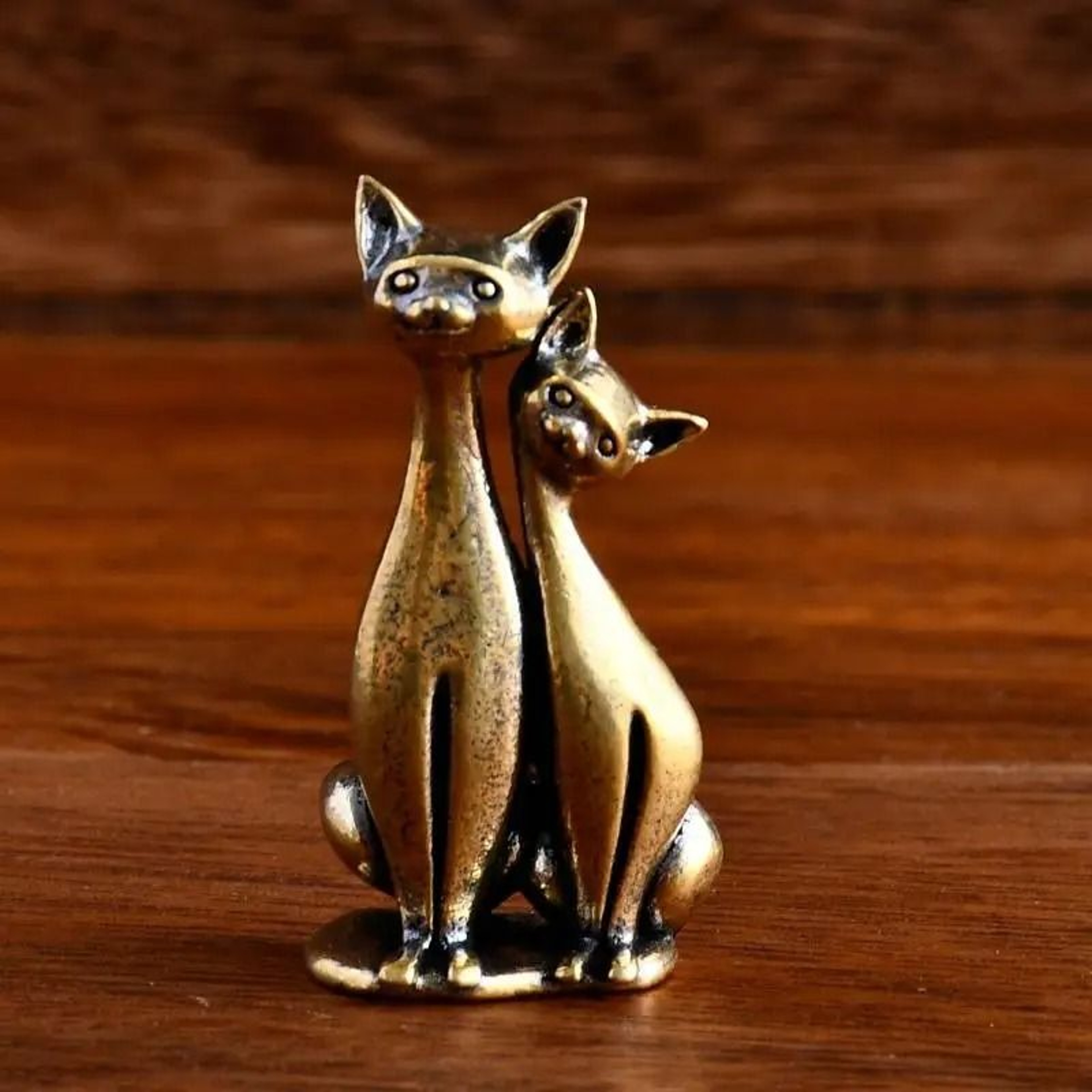 Intertwined Loving Cats Vintage Brass Sculpture For Home Office Desks And Romantic Gifts 0