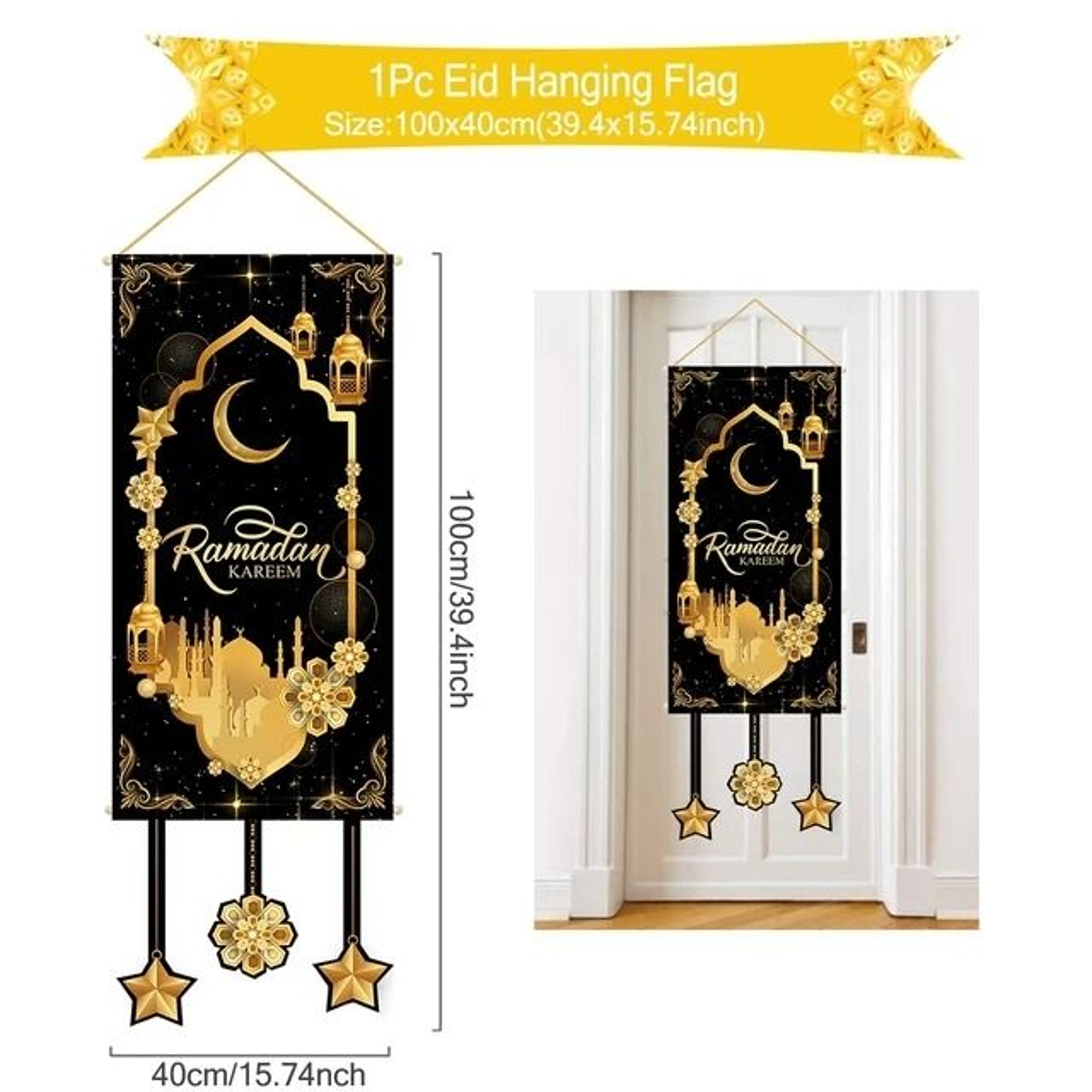 Elegant Ramadan Kareem Hanging Flag For Festive Eid Home Party Decor 14