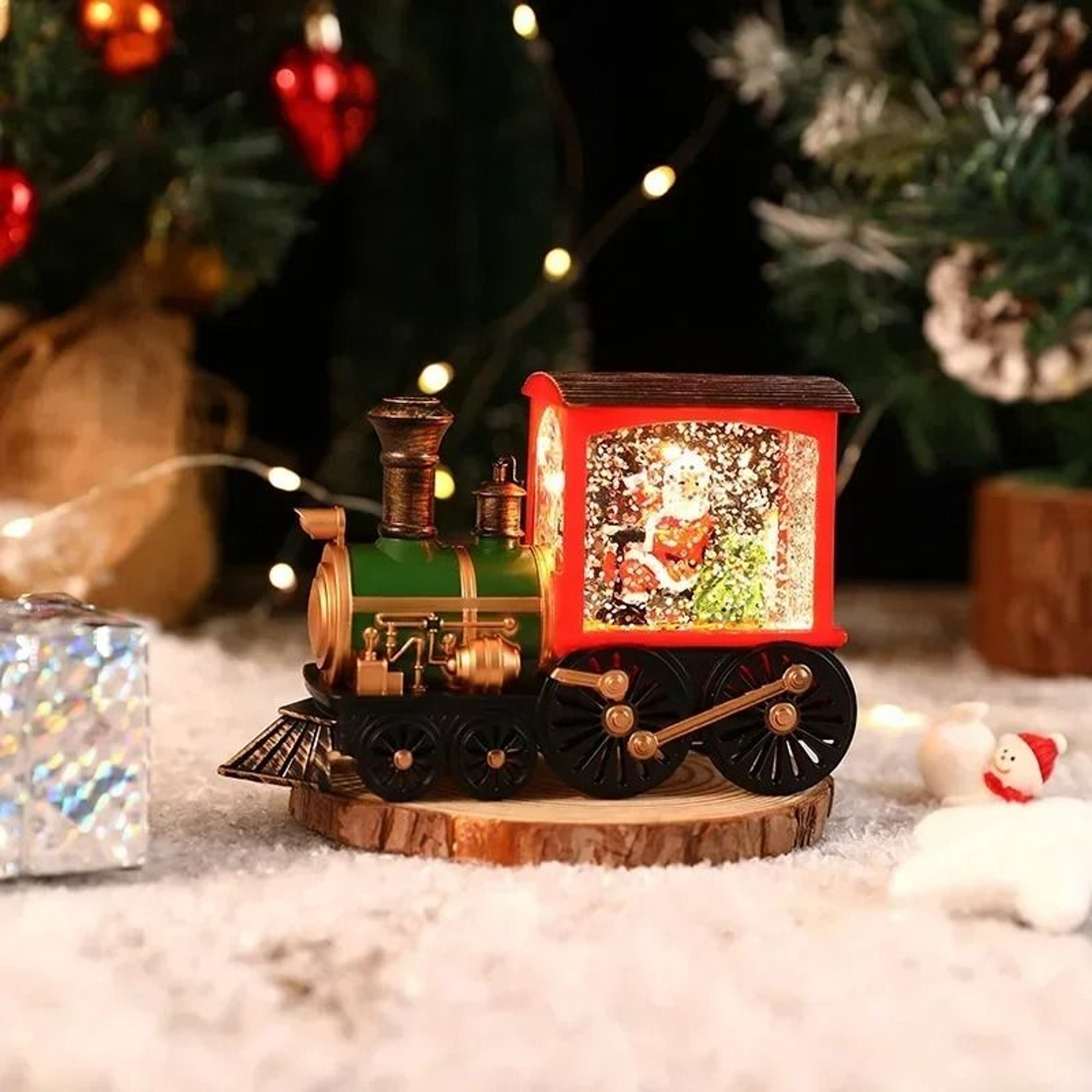 Lighted Christmas Crystal Ball Santa Train Creates Magical Holiday Ambiance Decor 3