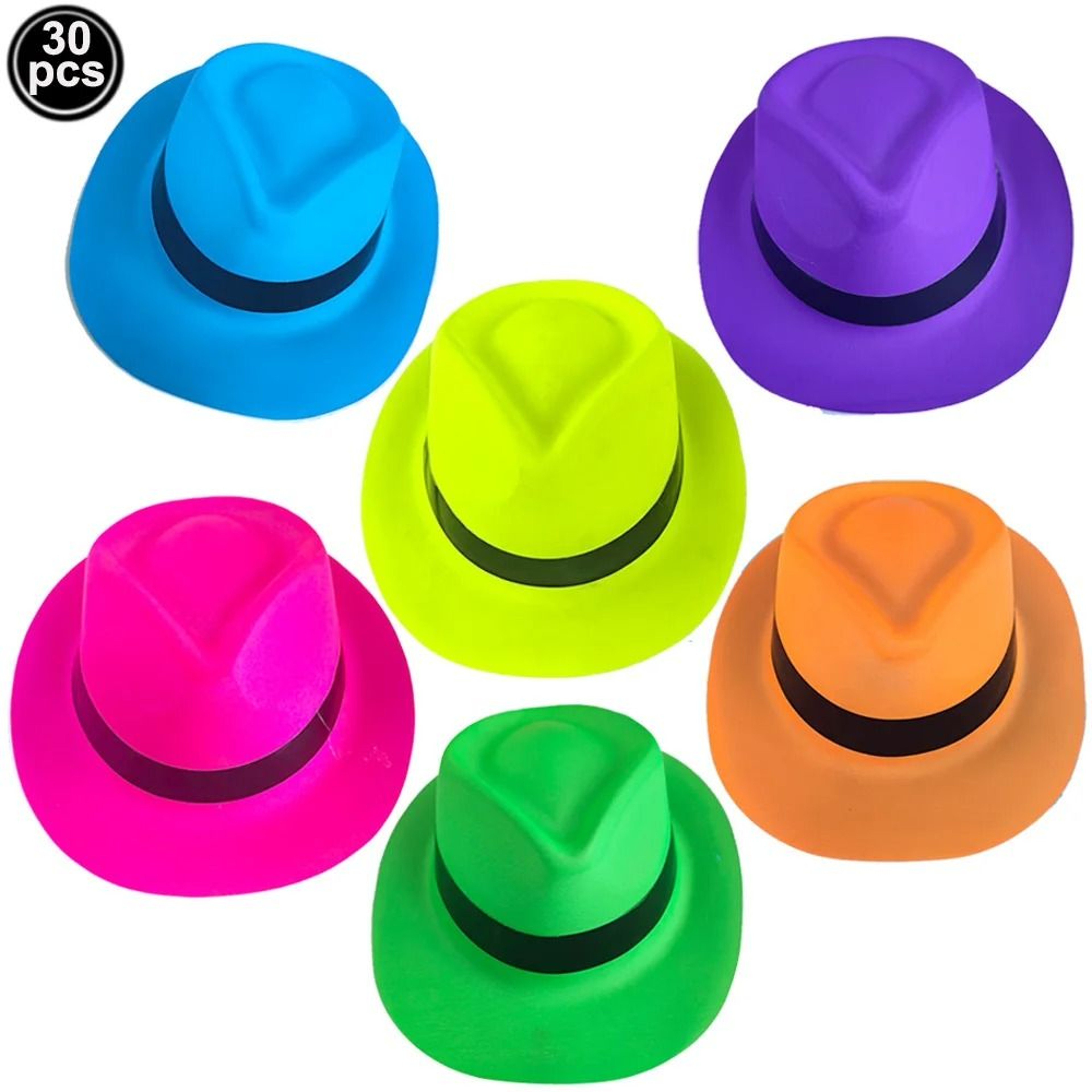 Neon Party Fedora Hats Glow Bright Under UV Blacklight Party Celebrations 13