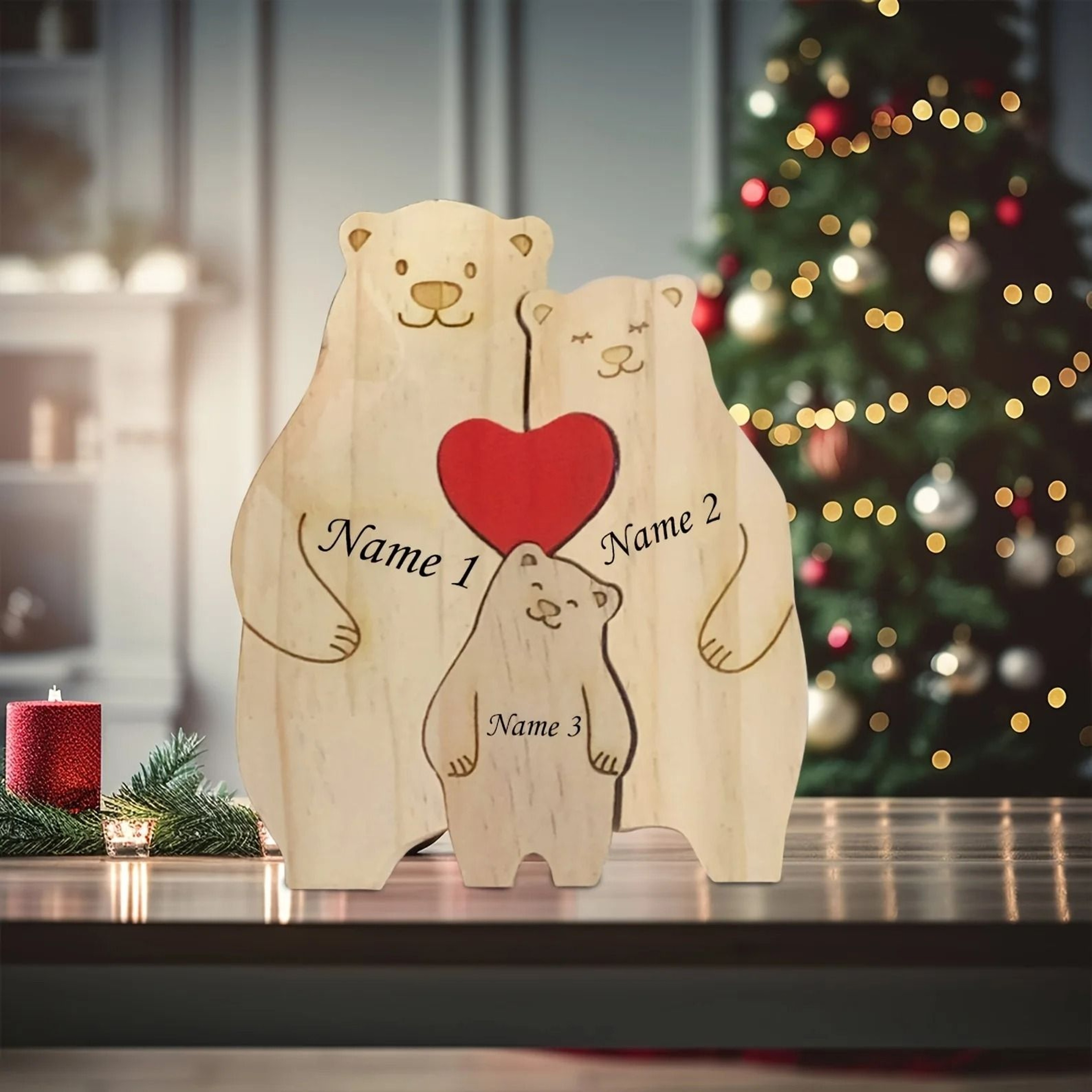 Personalized Wooden Bear Family Puzzle Celebrates Love With Custom Names Beautifully 2