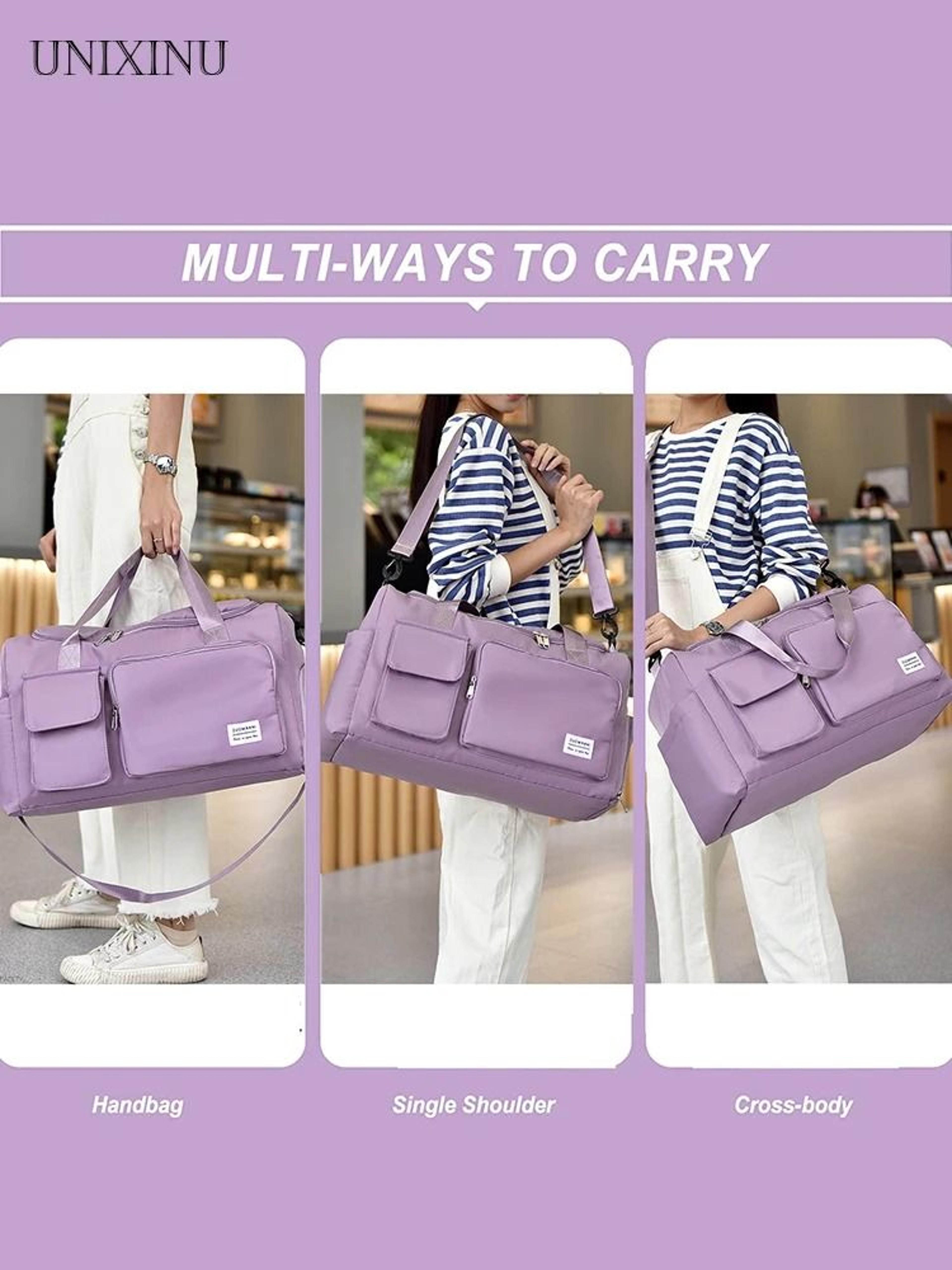 Large Capacity Weekender Duffle Bag With Shoe Compartment For Easy Travel 16