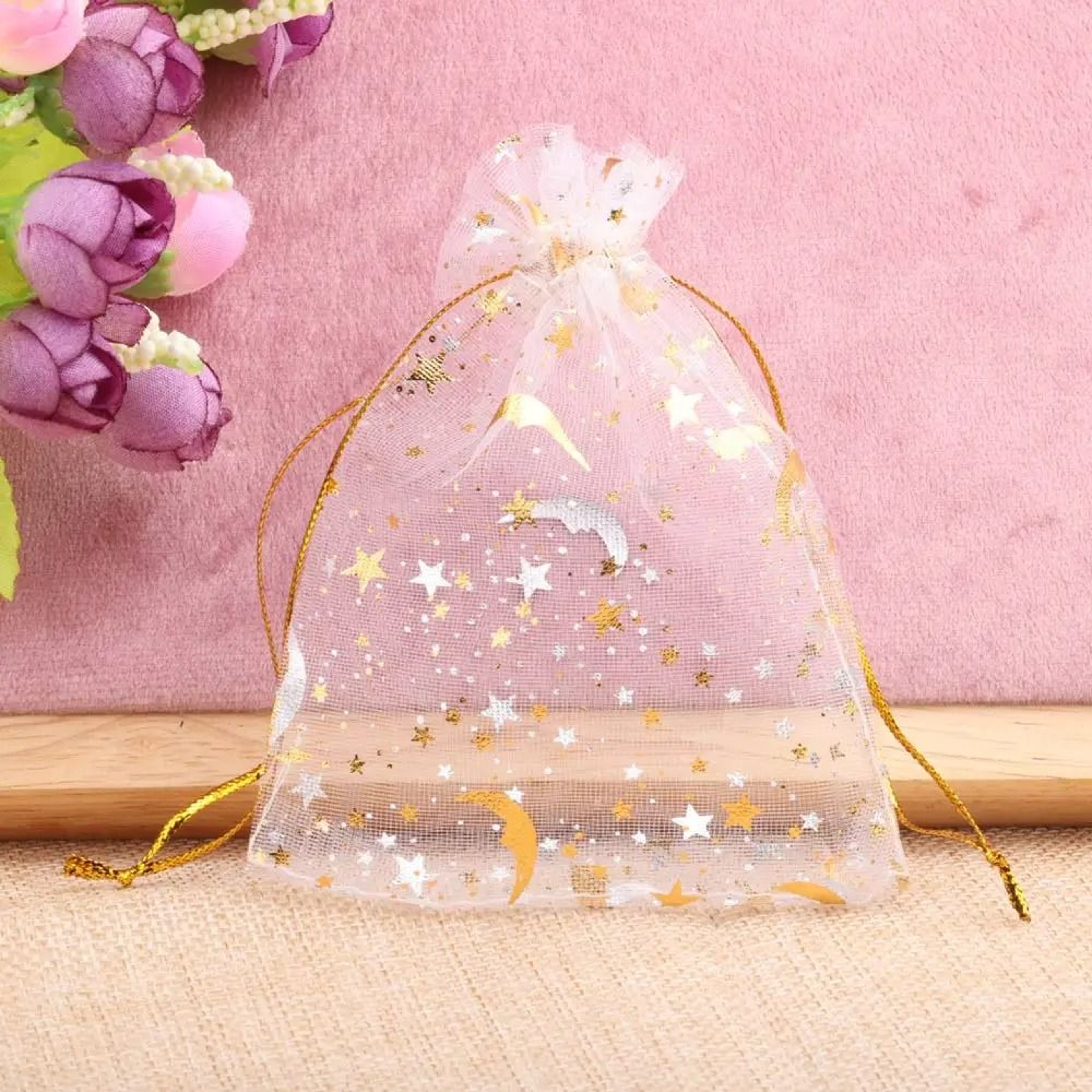 Star Moon Organza Drawstring Gift Bags For Elegant Jewelry Party Packaging 2