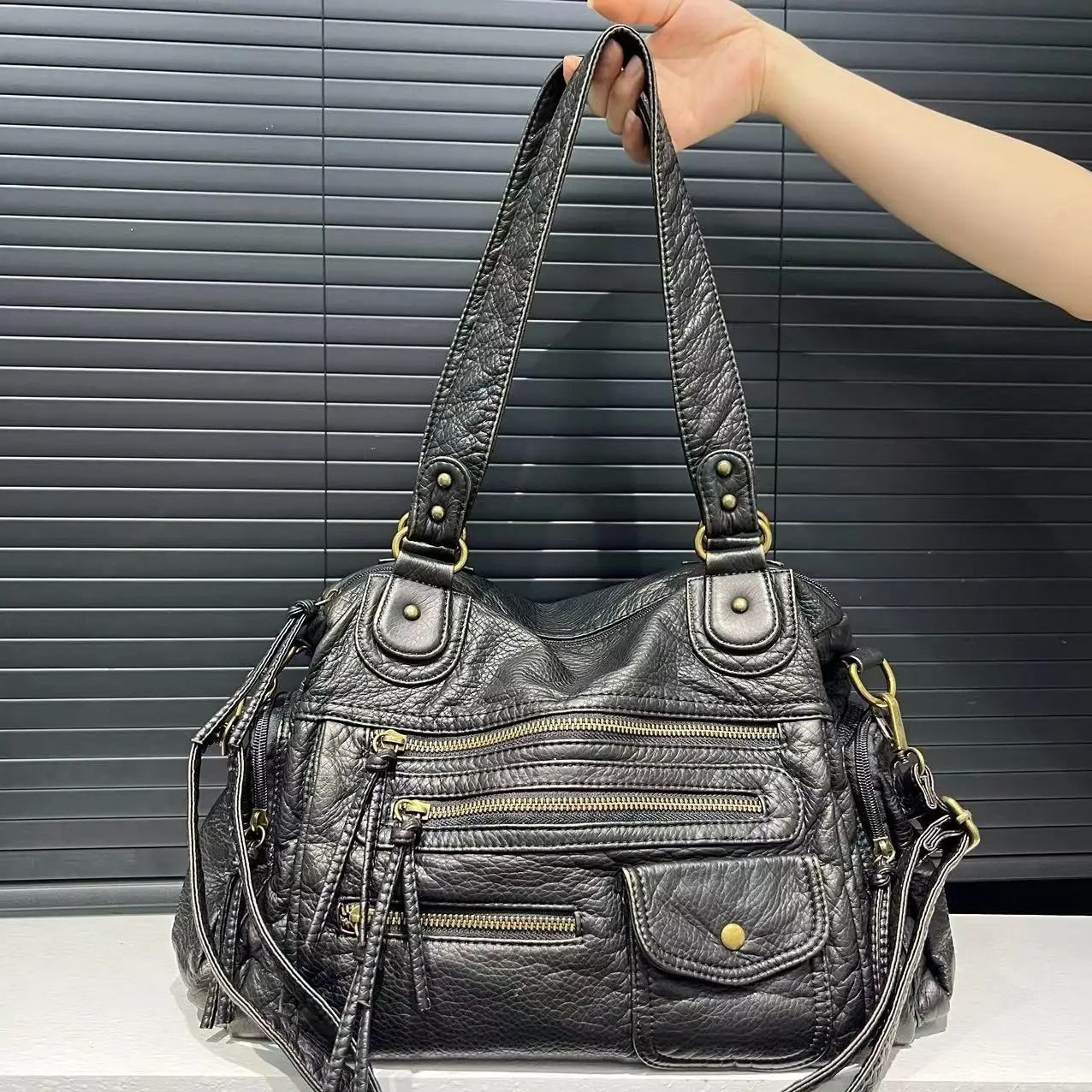 Vintage Y2K Motorcycle Shoulder Bag With Spacious Multi Pocket Crossbody Design 2