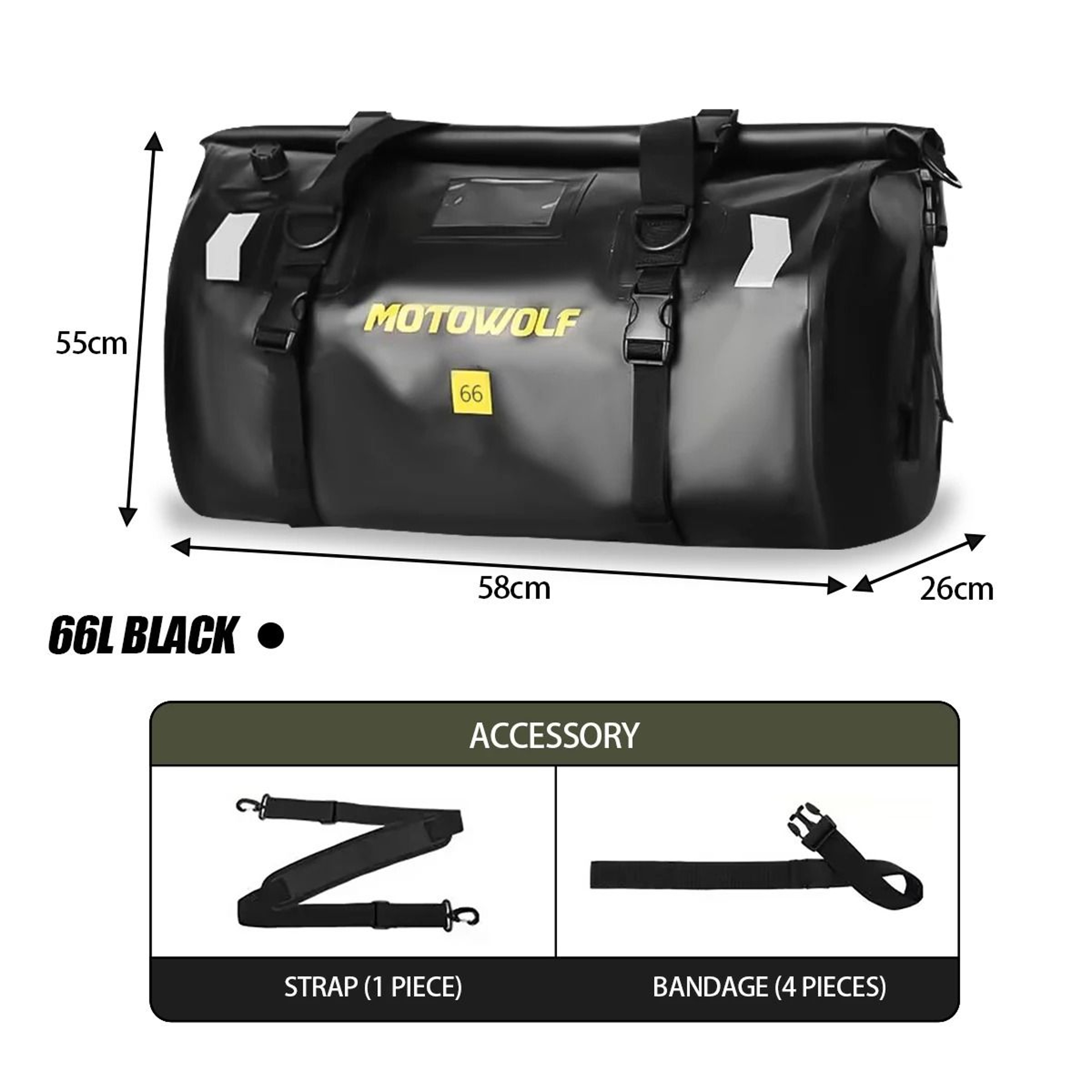 Waterproof Motorcycle Tail Bag With Large Capacity Roll Top Travel Storage 14