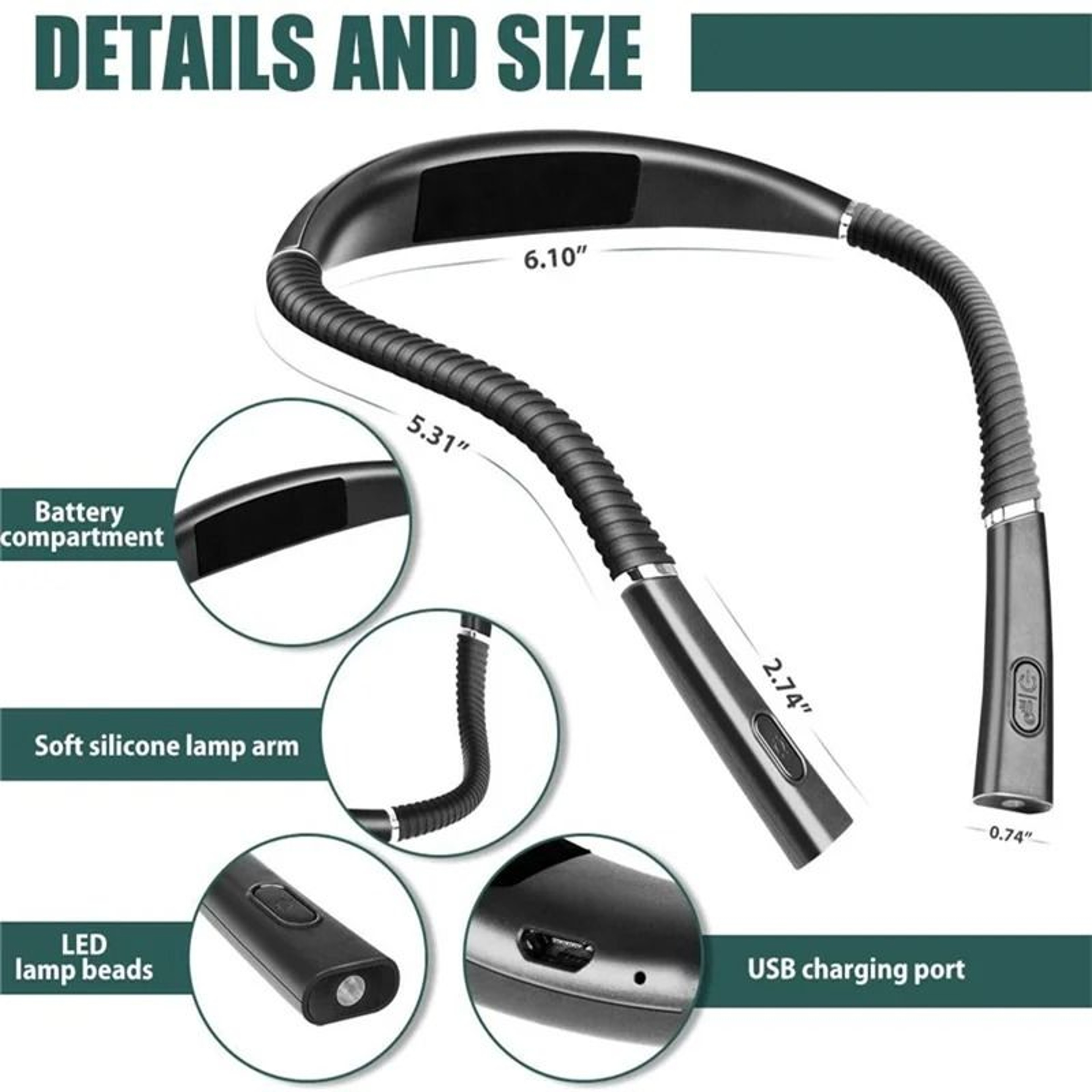 Rechargeable LED Neck Reading Light For Hands Free Reading Comfort Anywhere 4